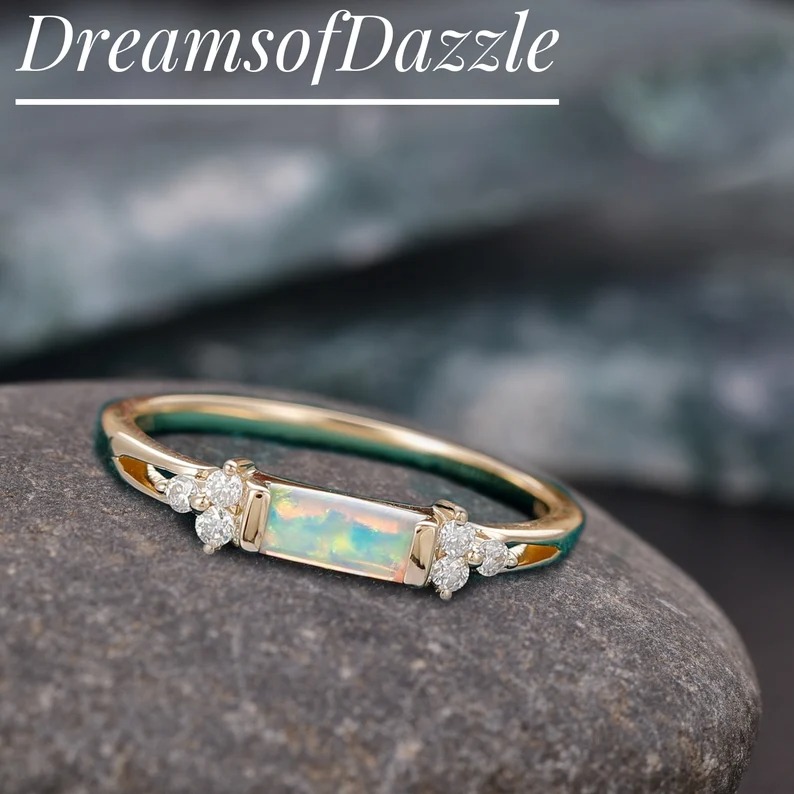 Vintage Wedding Ring, Silver Ring For Women, Opal Engagement Ring, Dainty Ring, Women's Promise Ring, 10k Solid Gold Ring, Wedding Band