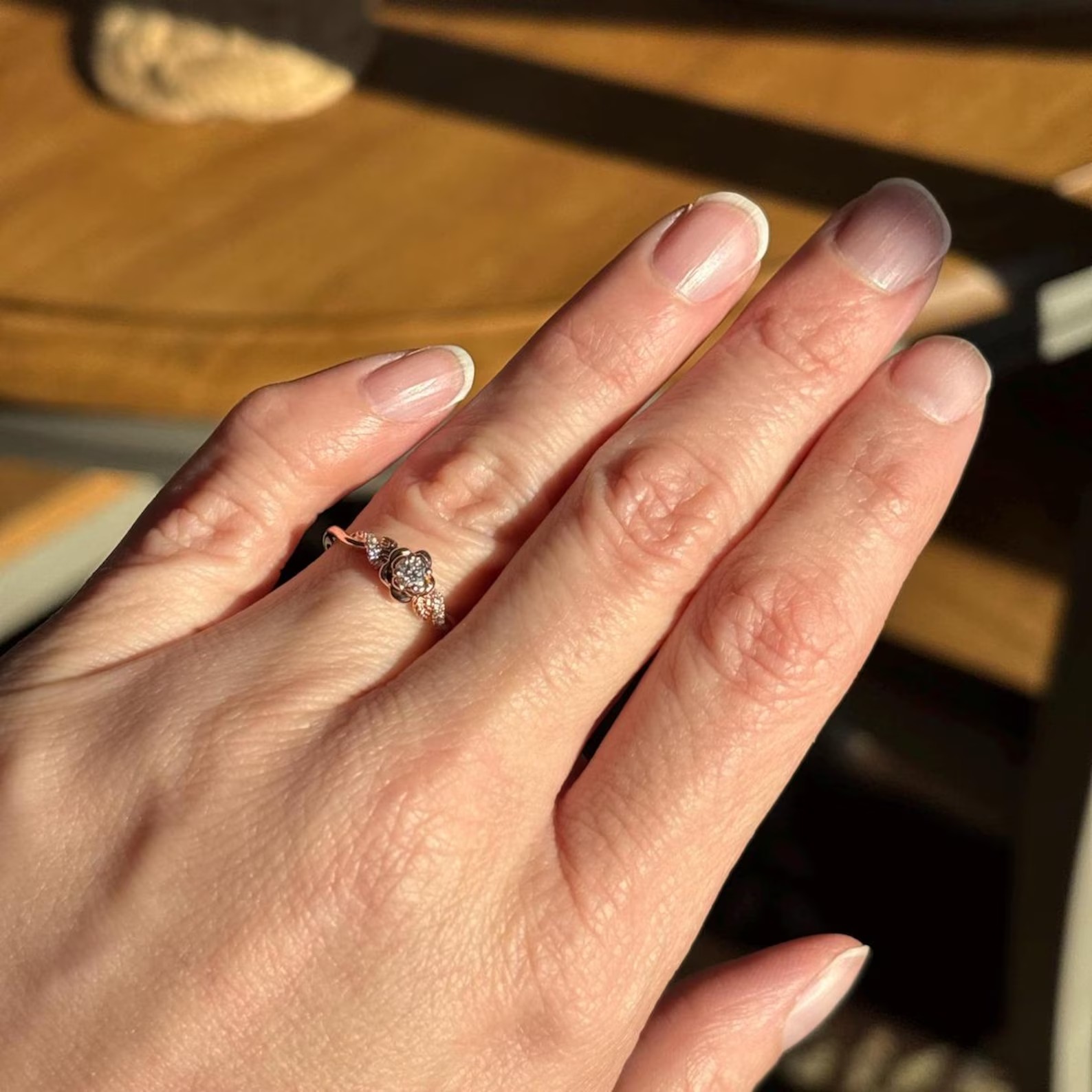 Floral Round Cut Moissanite Engagement Ring Rose gold Delicate Nature inspired Leaf design Bridal Ring Twist Anniversary Ring