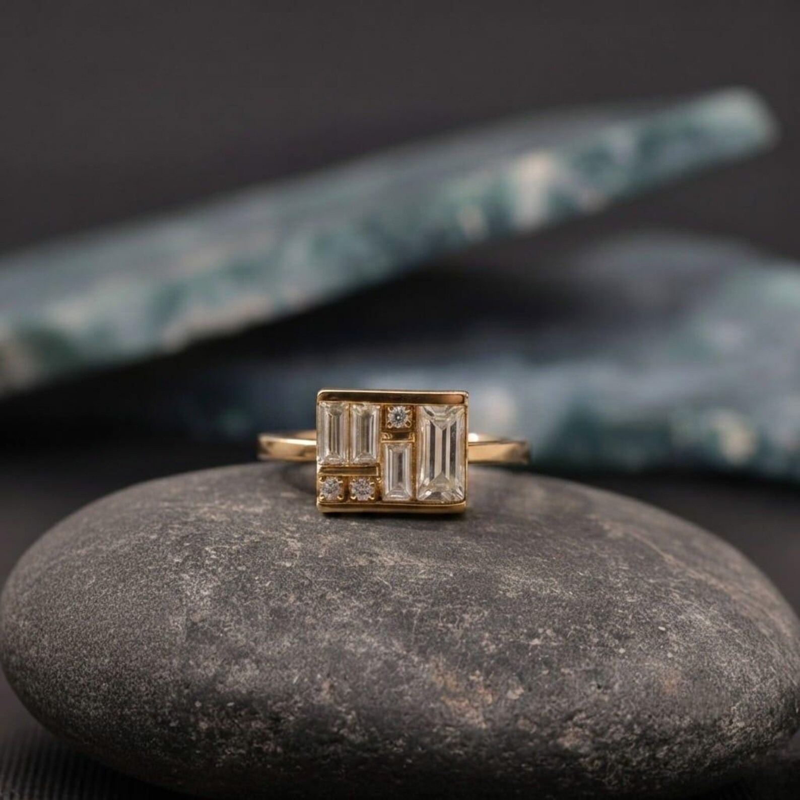 Multi Baguette Moissanite Box Ring, Antique Statement Ring, Unique Wedding Ring, Bezel Elegant Geometric Ring, Art Deco Gift For Women