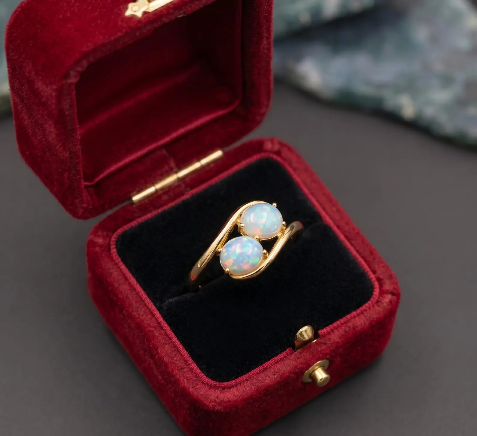 Opal Ring, Natural Opal Ring In 14k Gold-October Birthstone-Fire Opal Wedding Band Ring, Handmade Dainty Opal Promise Ring, Anniversary Gift