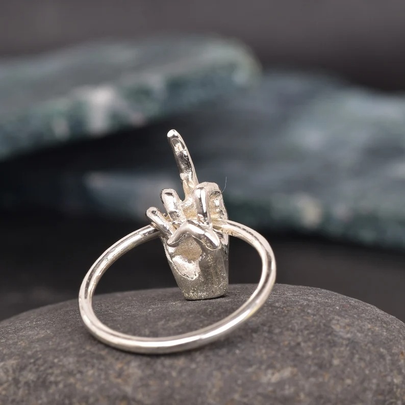 14K Gold Middle Finger Ring: Sterling Silver Statement Jewelry