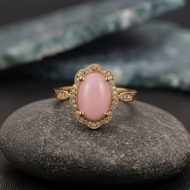 Rose Quartz Engagement Ring, Sterling Silver Ring, Oval Cut Pink Gemstone Ring, Boho Cluster Jewelry, Promise Ring, Anniversary Gift for Her