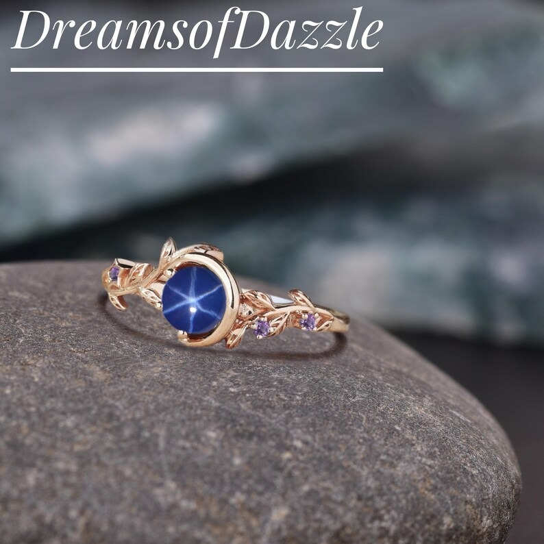 Vintage Blue Lindy Star Ring, Blue Star Sapphire Silver Ring, 925 Sterling Silver, Lab 6 Rays Star Gemstone, Engagement Ring, Gift For Her