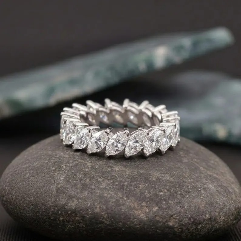 1.00ct Marquise Moissanite Wedding Stackable Band, Diamond Eternity Engagement Band, 925 Sterling Silver, Moissanite Band, Anniversary Gift
