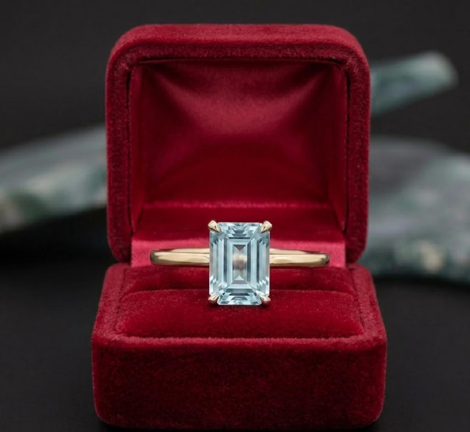 Emerald Cut Aquamarine Ring, Vintage 14k Solid Gold Anniversary Ring, March Birthstone Gifts Women, Aquamarine Engagement Ring For Women