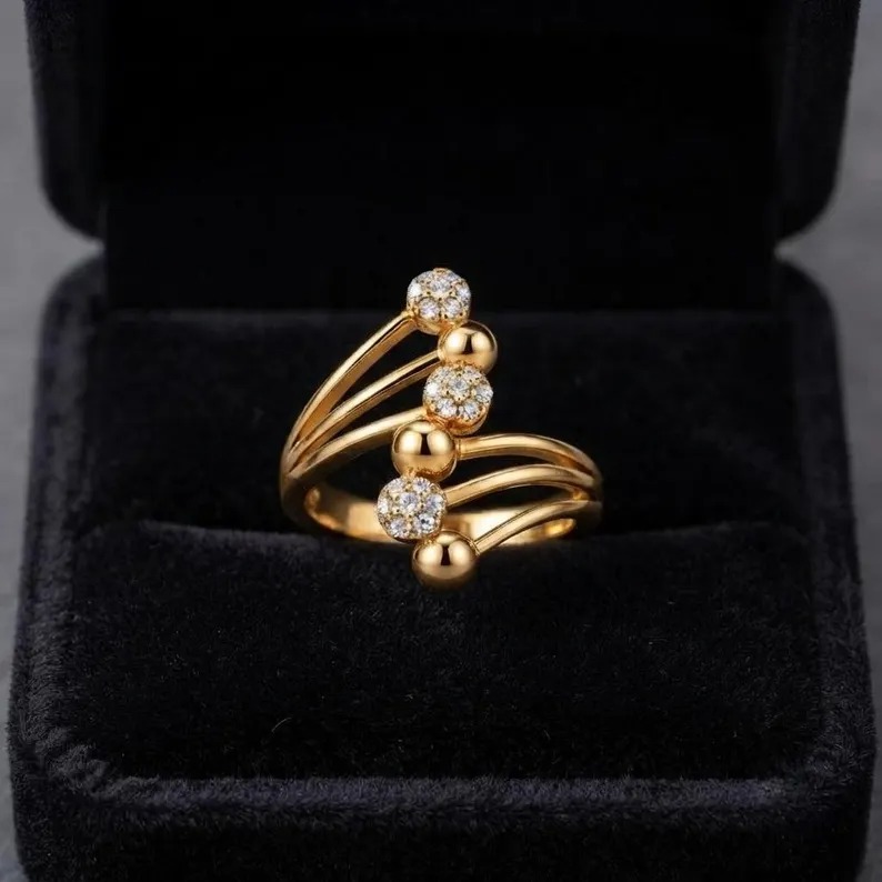 Gold Wrap Ring, Minimalist Adjustable Statement Ring, Dainty Open Band Ring, Round Moissanite Ring, Gift For Her, Modern Jewelry