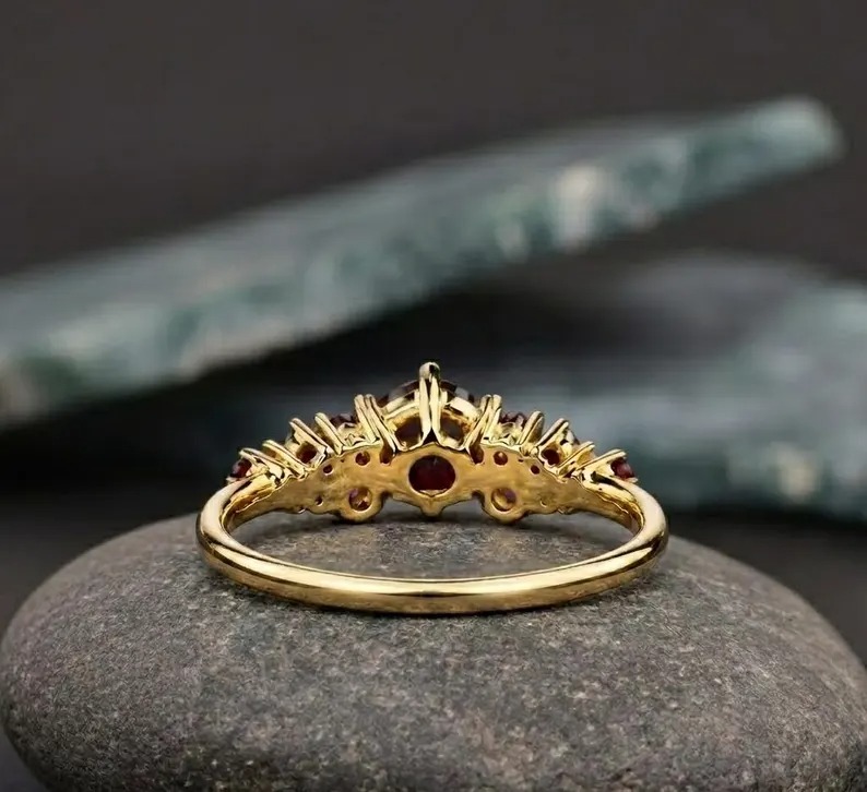 Round Garnet & Opal Cluster Ring, 925 Sterling Silver And Gold Vermeil Ring, Vintage Inspired Bridal Promise Ring, Unique Promise Gift Ring