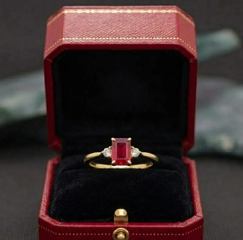 Genuine Ruby Diamond Ring in Gold, Real Ruby Dainty Stacking Ring, Emerald Ruby Jewelry, Ruby Birthstone Dainty Ring, Birthday Gift For Her