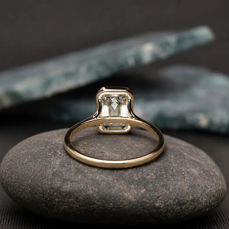 3 CT Emerald Cut Moissanite Engagement Ring 14K Gold Ring Bezel Set Wedding Rings Moissanite Bezel Set Solitaire Ring Promise Ring for Women
