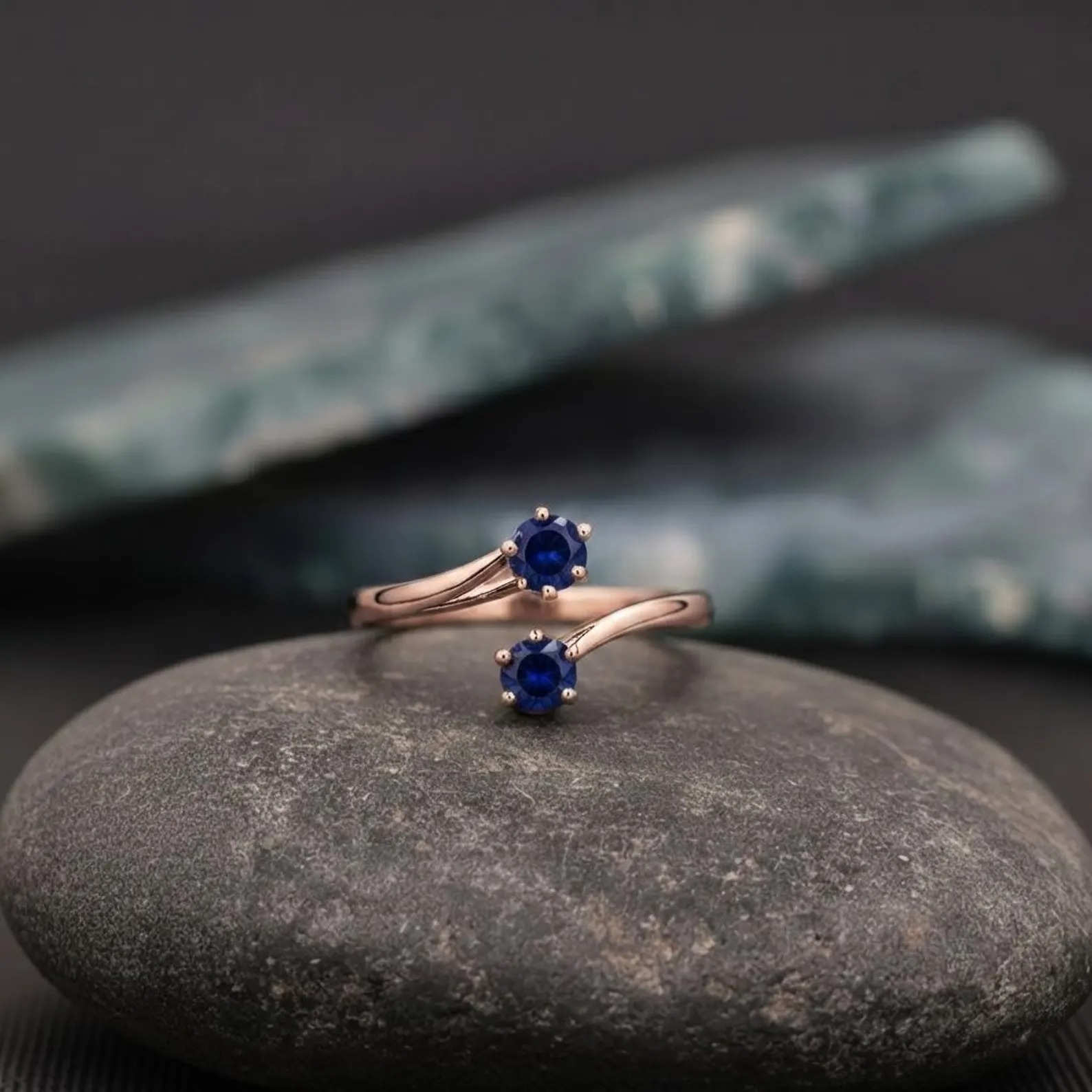 Rose Gold Open Wrap Ring, Blue Sapphire Adjustable Ring, Minimalist Dainty Ring, September Birthstone Gift For Her, Round Cut Sapphire Ring