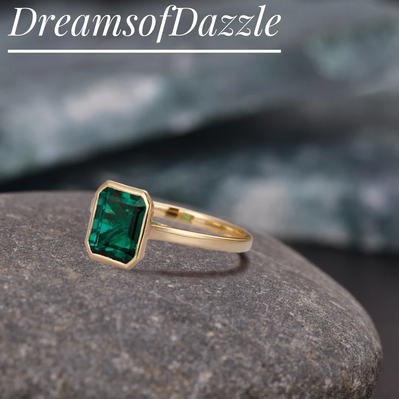 Radiant Cut Emerald Ring 14k Solid Gold Wedding Ring Solitaire Emerald Ring May Birthstone Handmade Jewelry Anniversary Gift For Her Women