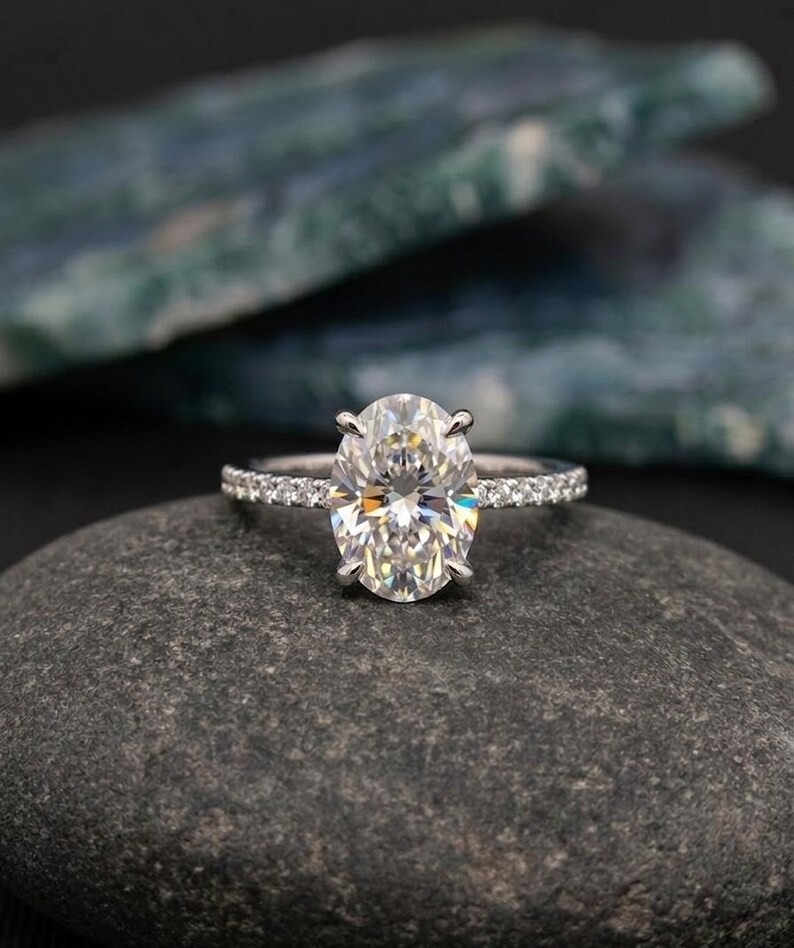 2.5CT Oval Moissanite Engagement Ring, Sterling Silver Hidden Halo Diamond Ring, 10K Solid Gold Ring, Promise Ring, Anniversary Gift for Her