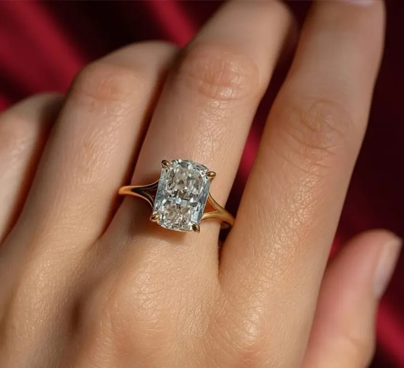 Cushion Cut Solitaire Engagement Ring, 4 Prongs Wedding Diamond Ring, Elongated Cushion Cut Anniversary Ring, Proposal Ring Gift For Women