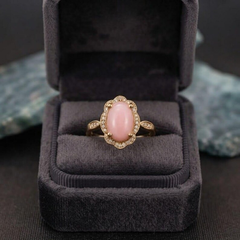 Rose Quartz Engagement Ring, Sterling Silver Ring, Oval Cut Pink Gemstone Ring, Boho Cluster Jewelry, Promise Ring, Anniversary Gift for Her