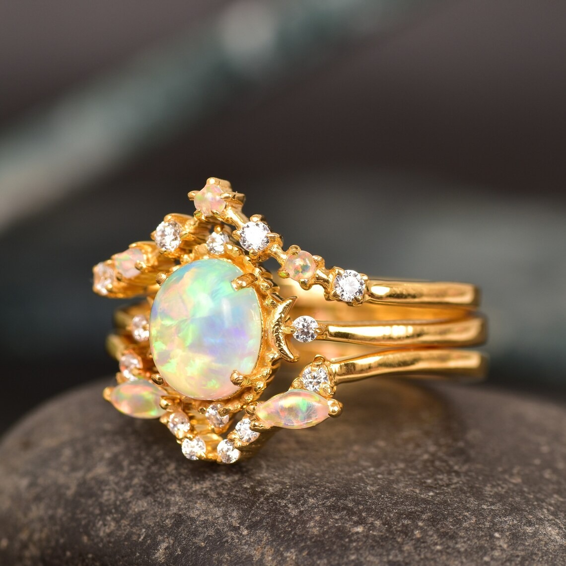 Oval Opal Ring, Vintage Opal Engagement Ring, White Opal Silver Jewelry, Gold Opal Ring, Women's Opal Ring, October Birthstone