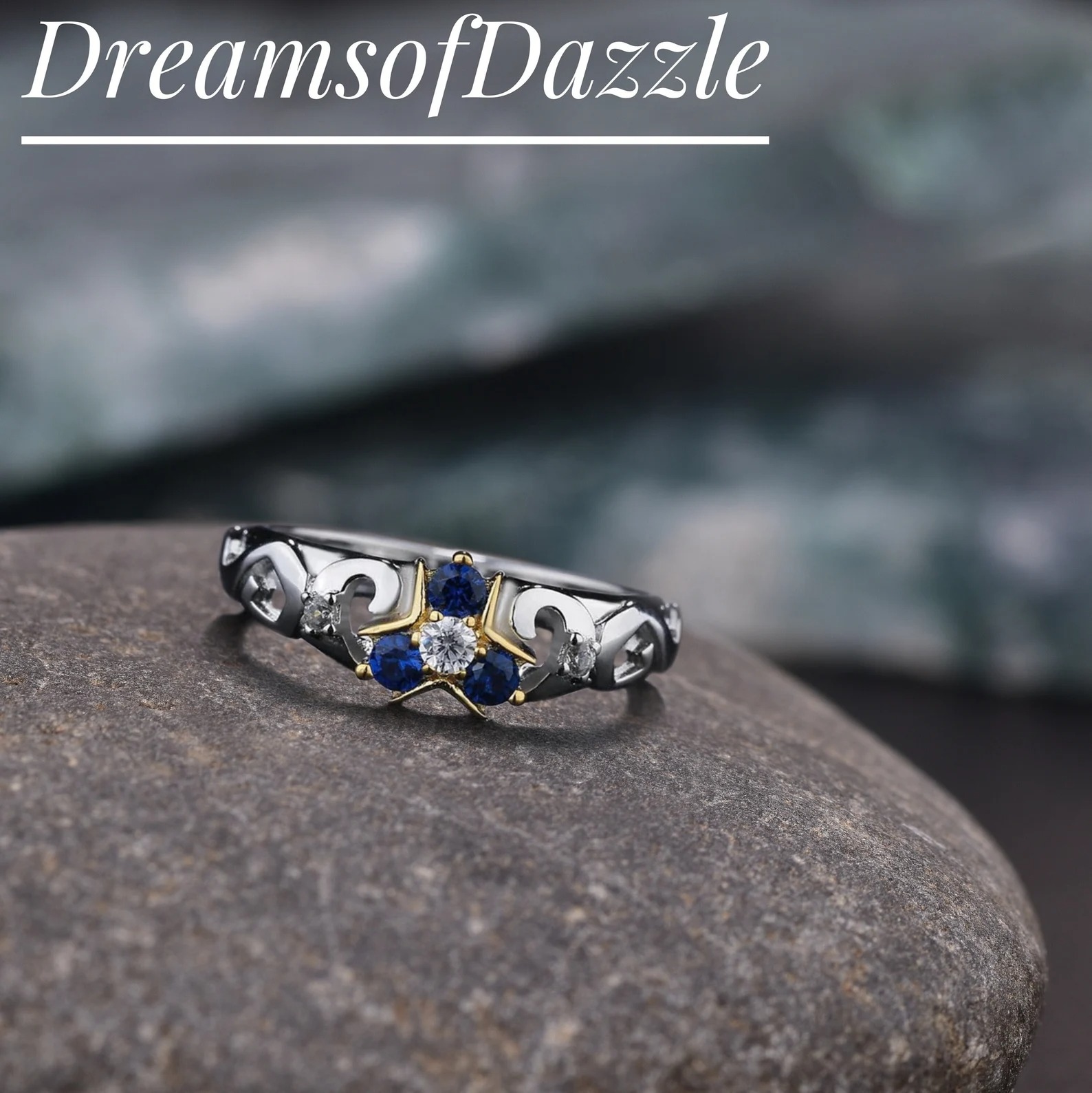 Triforce Zora's Sapphire Spiritual Stone Diamond Ring, 14K Gold Legend of Zelda Inspired Ring, Video Game Engagement Ring, 925 Sterling Ring