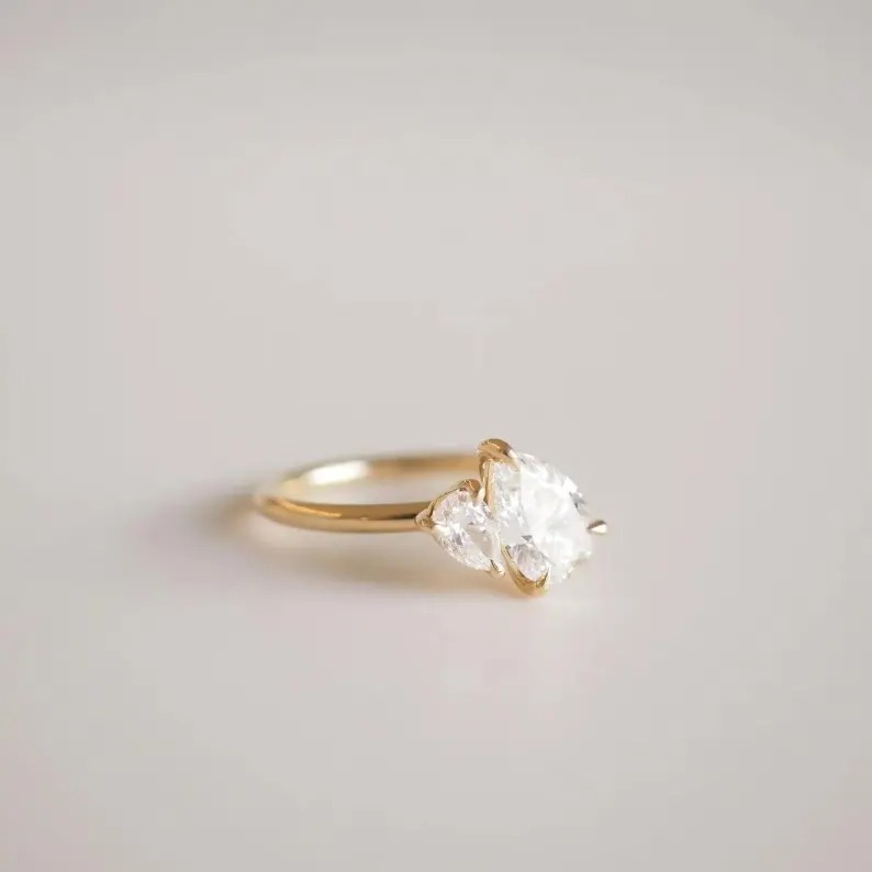 Toi Et Moi Moissanite Engagement Ring, Moissanite Pear Cut Baby & Mom Promise Ring, Double Stone Ring, 14K Solid Gold Anniversary Ring Gifts
