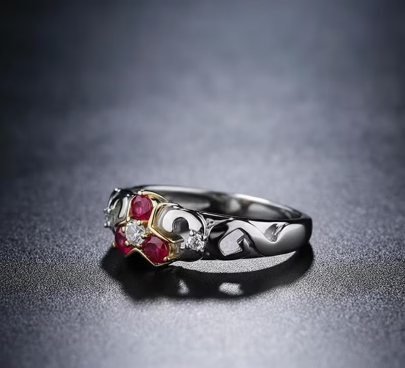 Triforce Zora's Ruby Spiritual Stone Diamond Ring, 14K Gold Legend of Zelda Inspired Ring, Video Game Engagement Ring, 925 Sterling Ring