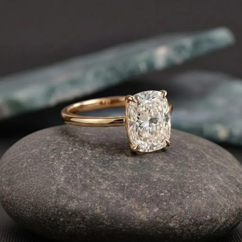 2.50ct Elongated Cushion Cut Moissanite Ring, Vintage Diamond Solitaire Ring, Elongated Cushion Cut Anniversary Ring, Proposal Gift For Her