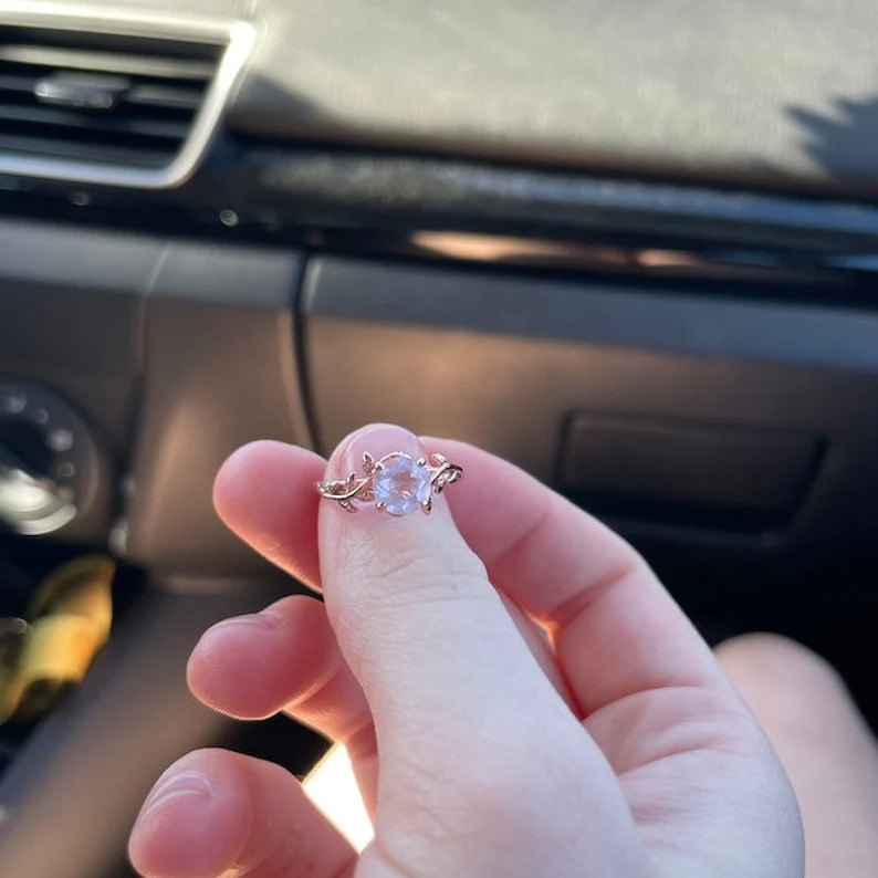 1ct Round Cut Natural Pink Rose Quartz Ring Rose Gold Simple Engagement Rings Leaf Solitaire Ring Heal Crystal Ring Natural Stone Ring Gift