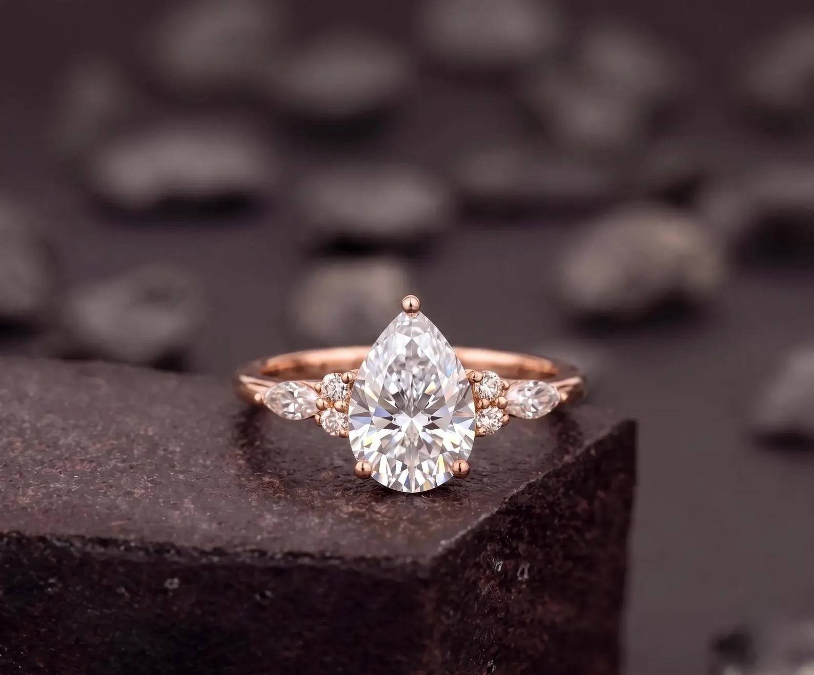 Unique Pear Shaped Moissanite Engagement Ring, Rose Gold Engagement Ring, 1.5 CT Pear Cut Ring, Anniversary Ring Gift Solitaire Ring For Her