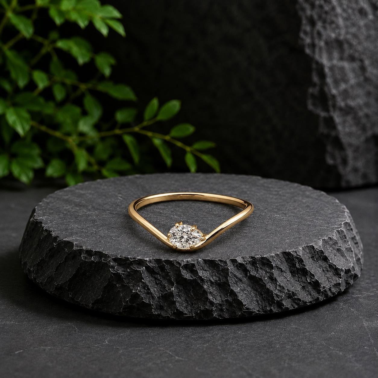Pear Shape Diamond Wavy Ring, Dainty Stackable Gold Ring, Tear Drop Diamond Pinky Ring, Minimal Solid Gold Band, 14K 10K Gift for Her