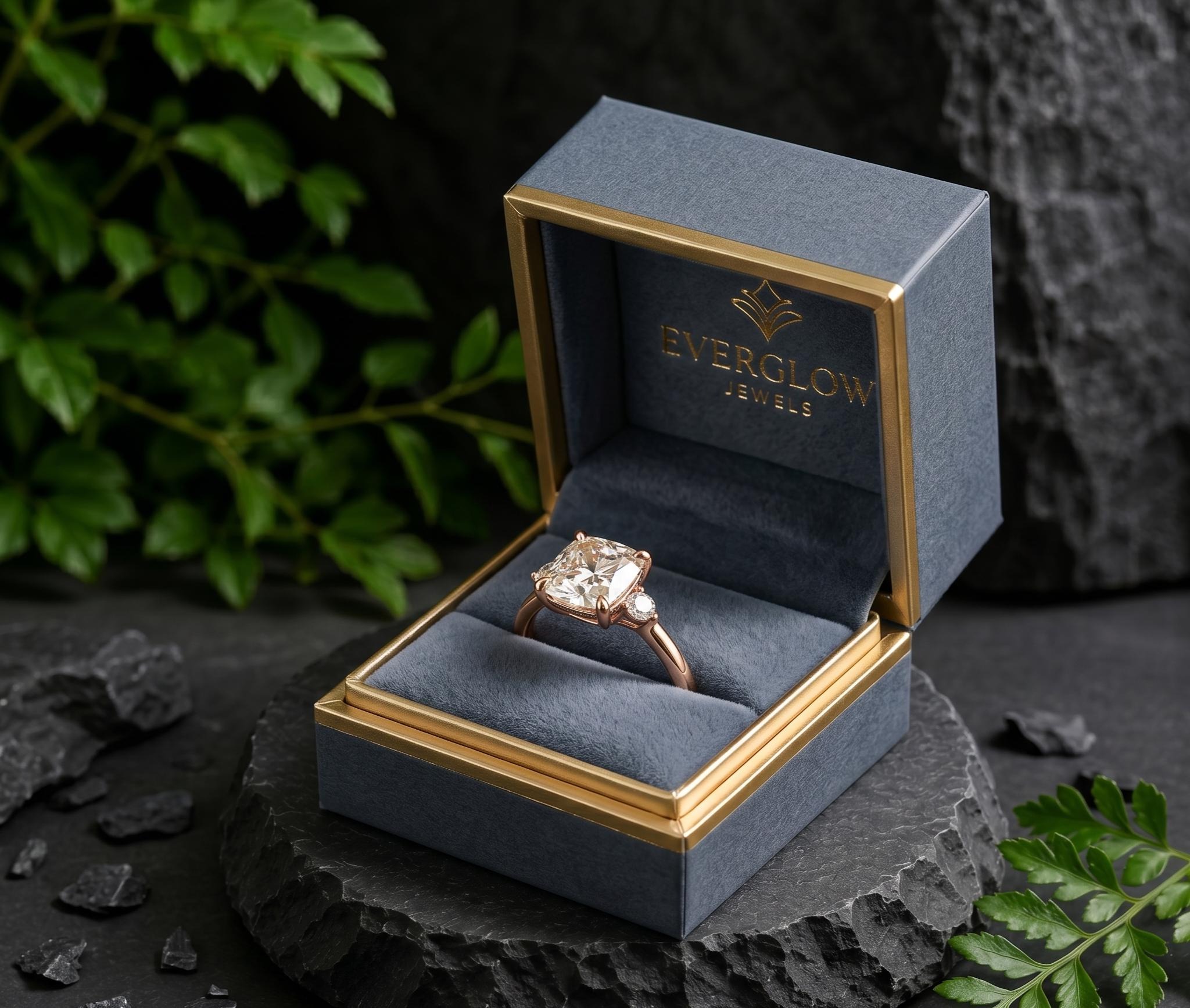 18K Solid Gold Solitaire Cushion Cut Moissanite Engagement Ring, Vintage Diamond Cluster Wedding Proposal Ring, Anniversary Gift for Wife