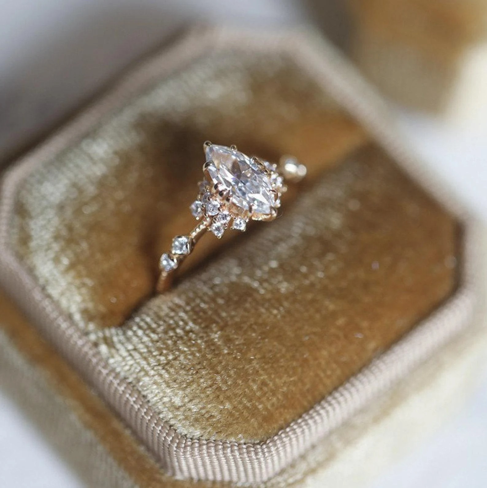 Marquise Cut Moissanite Engagement Ring, Wedding Ring, Anniversary Ring, Unique Promise Ring, Diamond Solitaire, Delicate Gift For Women