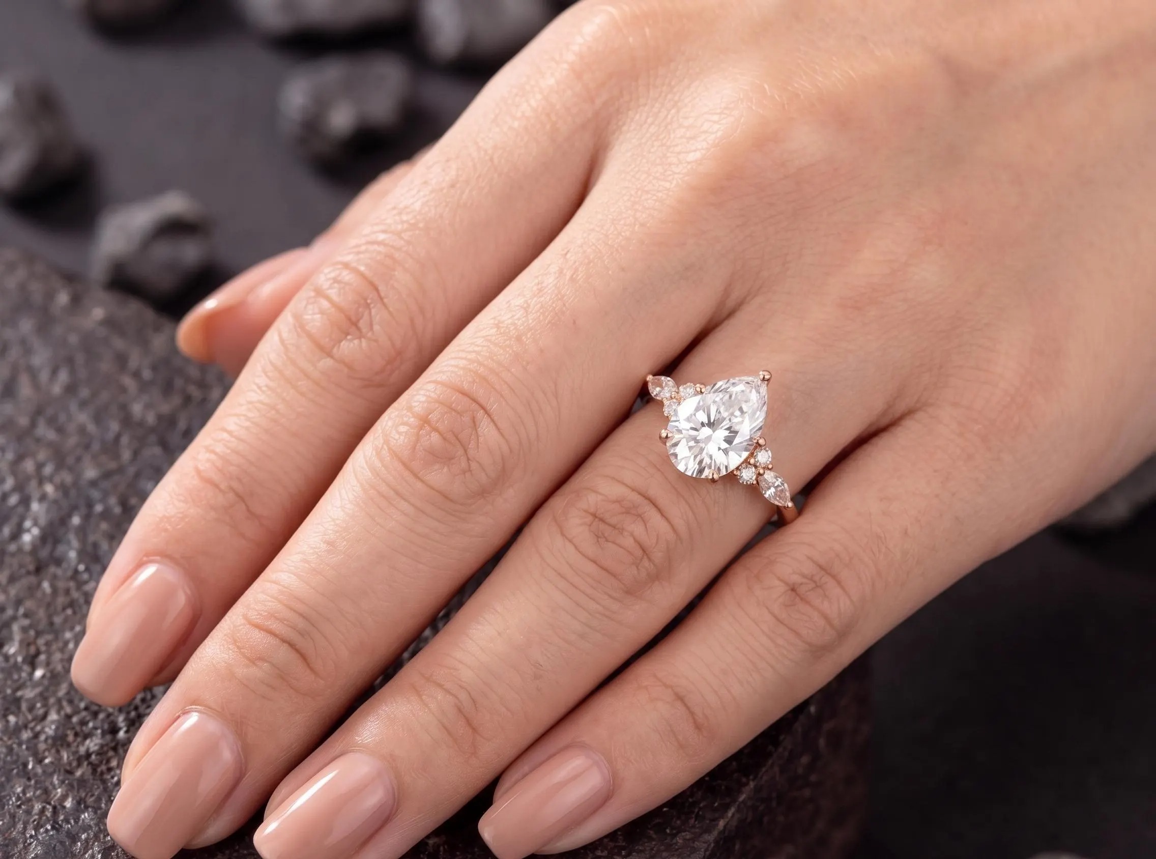 Unique Pear Shaped Moissanite Engagement Ring, Rose Gold Engagement Ring, 1.5 CT Pear Cut Ring, Anniversary Ring Gift Solitaire Ring For Her