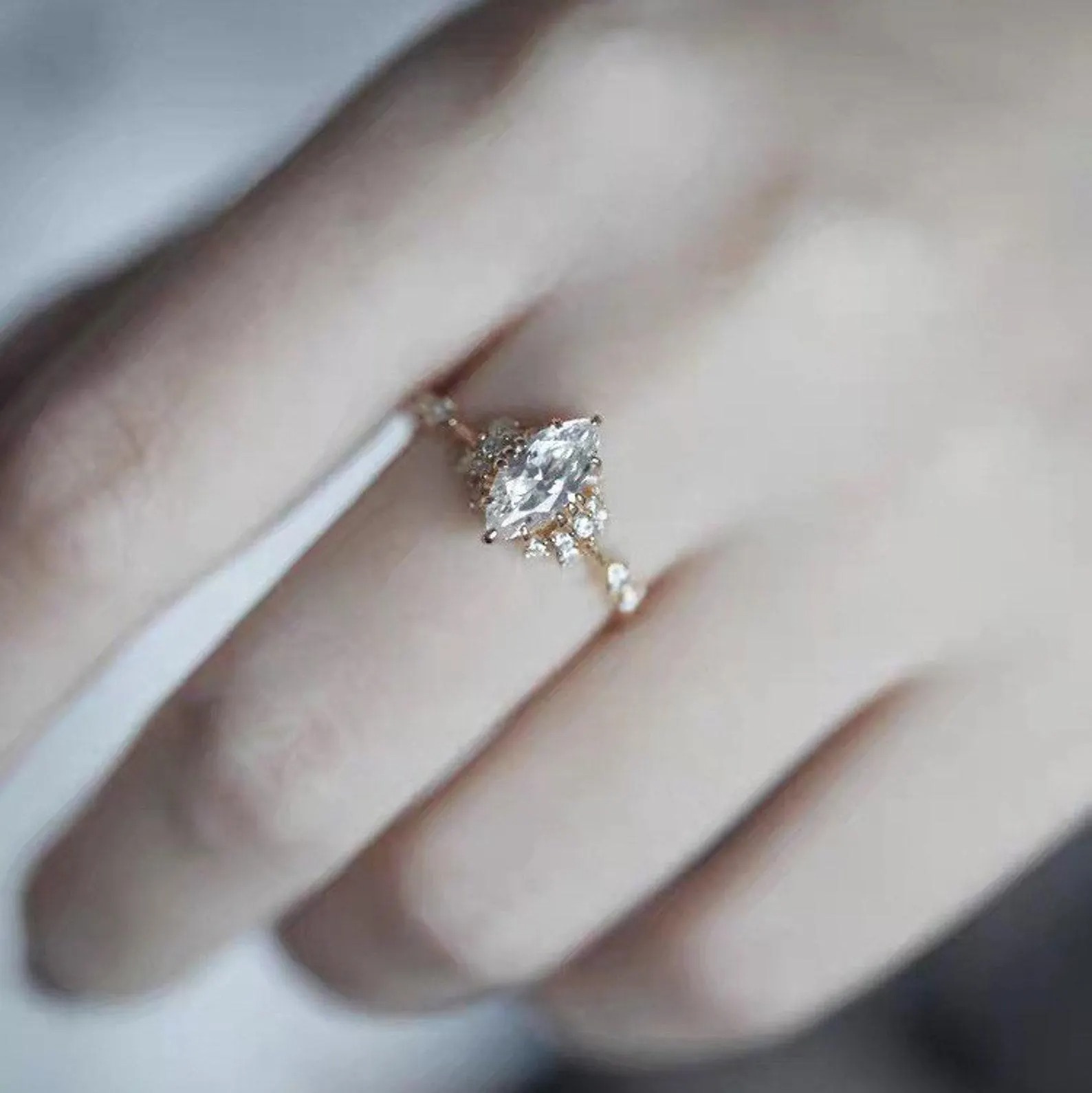 Marquise Cut Moissanite Engagement Ring, Wedding Ring, Anniversary Ring, Unique Promise Ring, Diamond Solitaire, Delicate Gift For Women