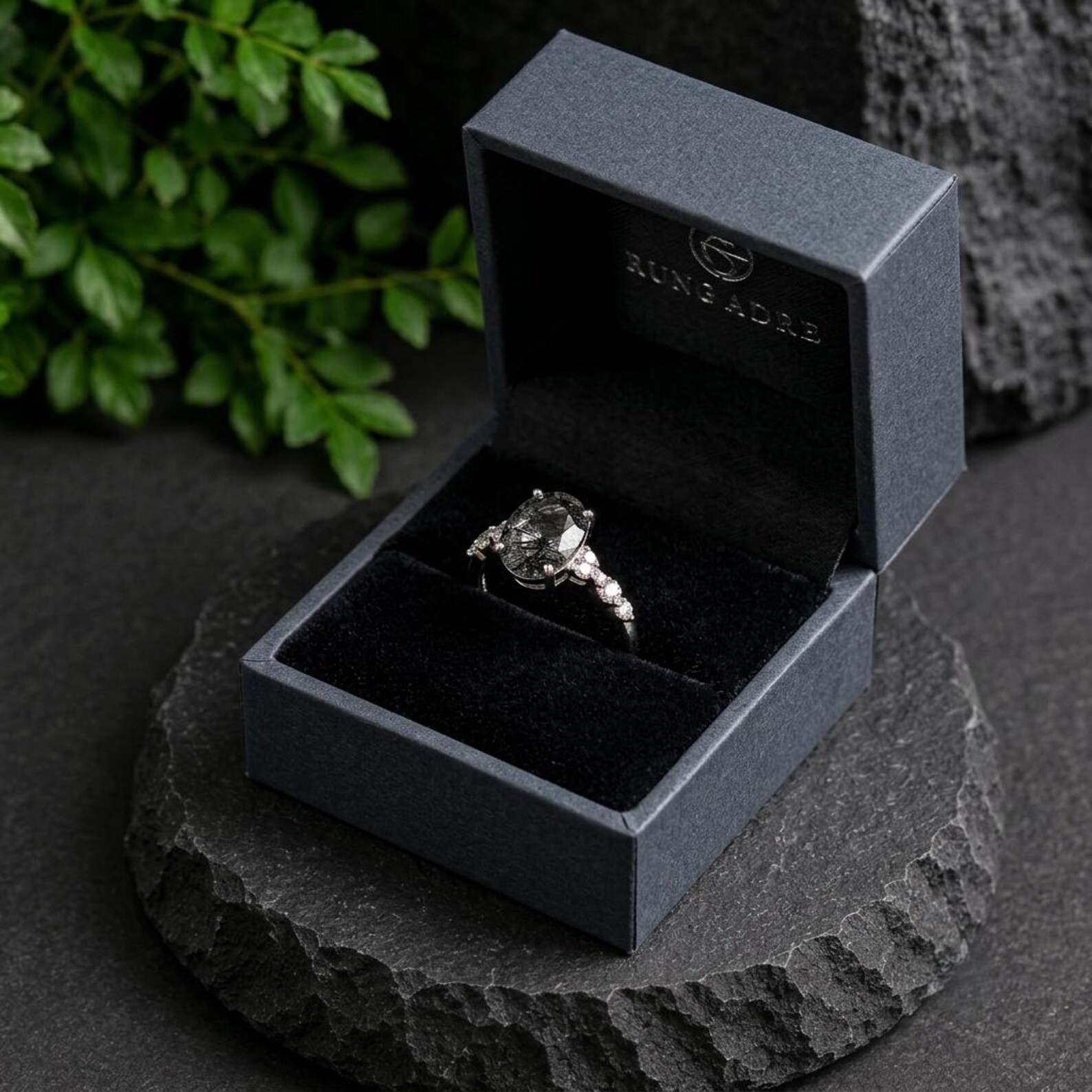 Oval Black Rutile Ring, 925 Sterling Silver, Natural Rutilated Quartz Jewelry, Gothic Engagement Ring, Dainty Black Stone Ring, Gift for Her