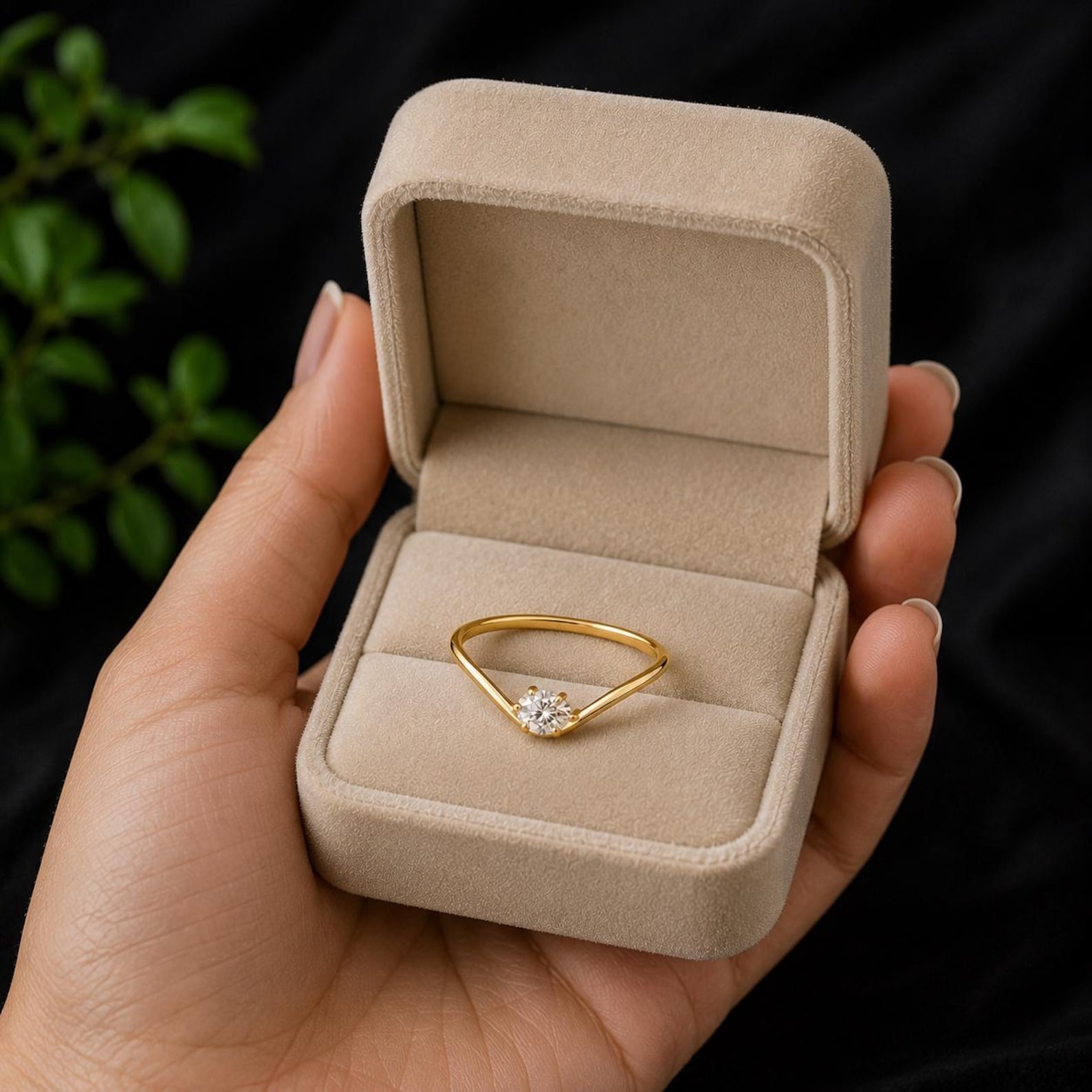 Pear Shape Diamond Wavy Ring, Dainty Stackable Gold Ring, Tear Drop Diamond Pinky Ring, Minimal Solid Gold Band, 14K 10K Gift for Her