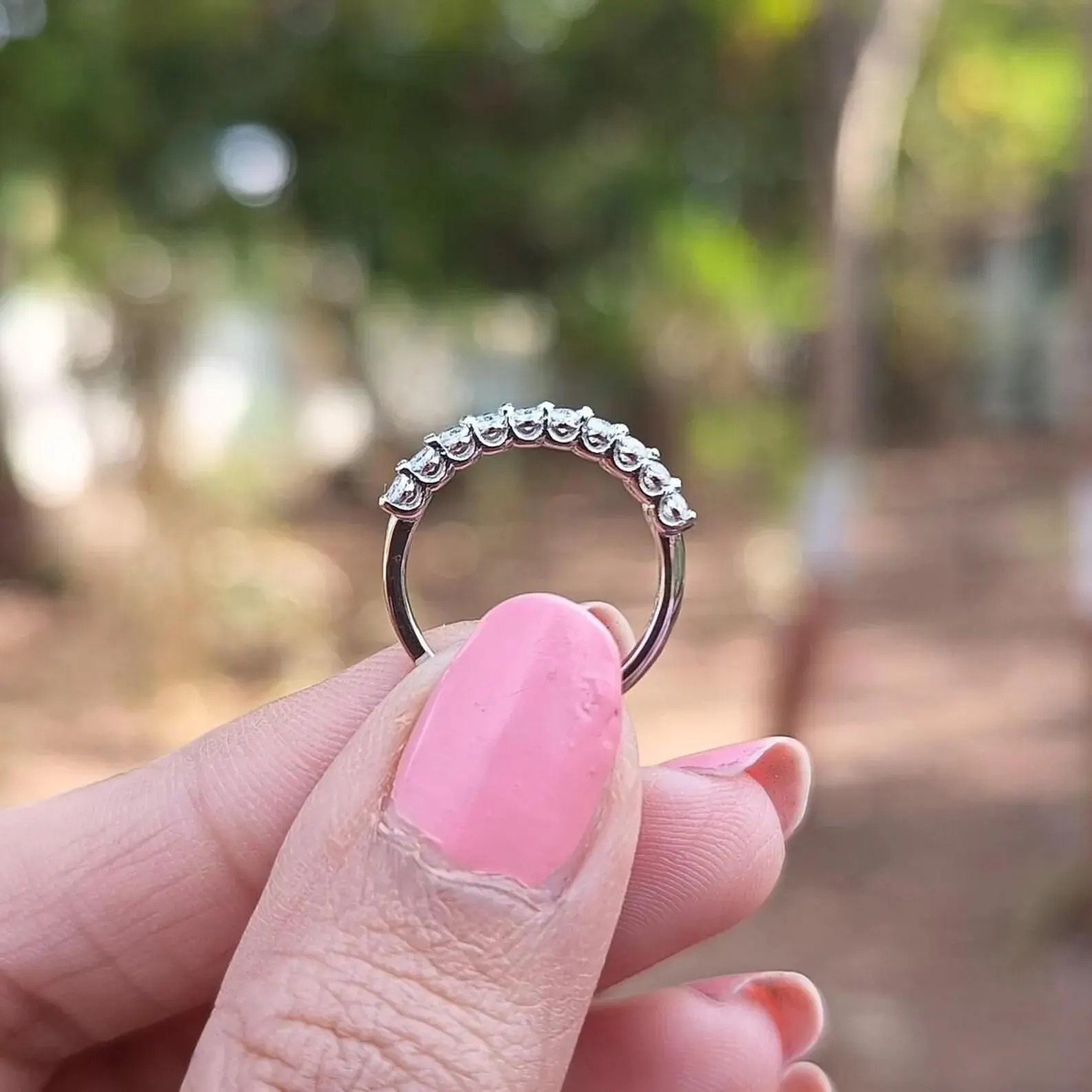 Moissanite Eternity Band, Silver Oval Cut Diamond Wedding Band ,Half Eternity Stacking Ring, Matching Anniversary Band, Promise Gift For Her