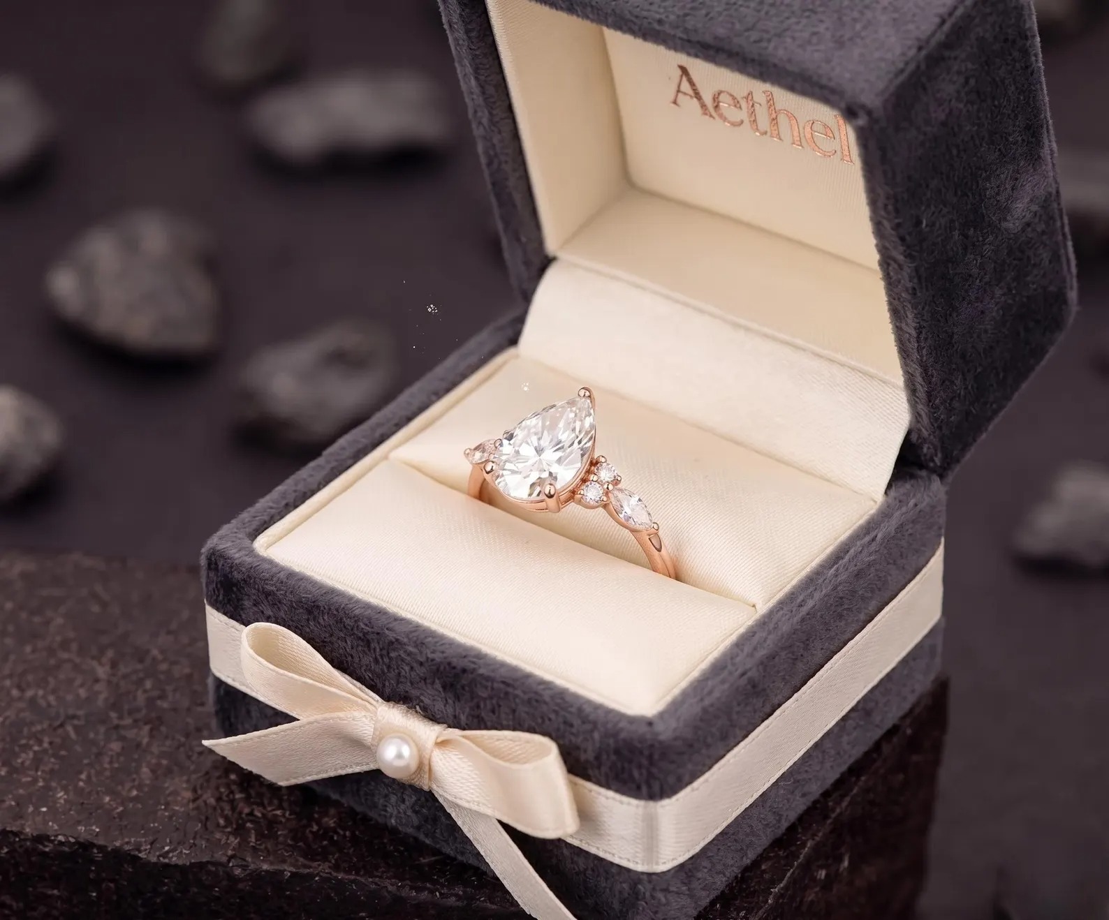 Unique Pear Shaped Moissanite Engagement Ring, Rose Gold Engagement Ring, 1.5 CT Pear Cut Ring, Anniversary Ring Gift Solitaire Ring For Her