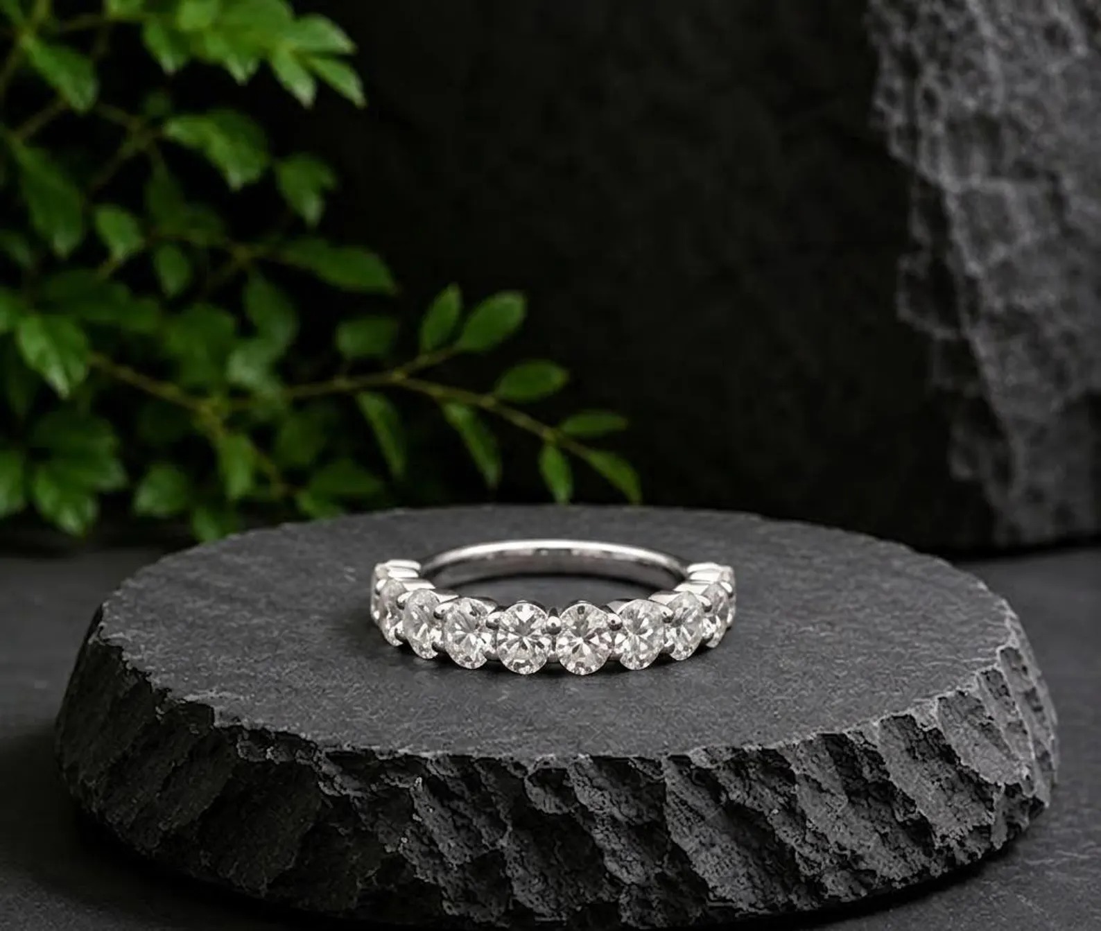 Moissanite Eternity Band, Silver Oval Cut Diamond Wedding Band ,Half Eternity Stacking Ring, Matching Anniversary Band, Promise Gift For Her