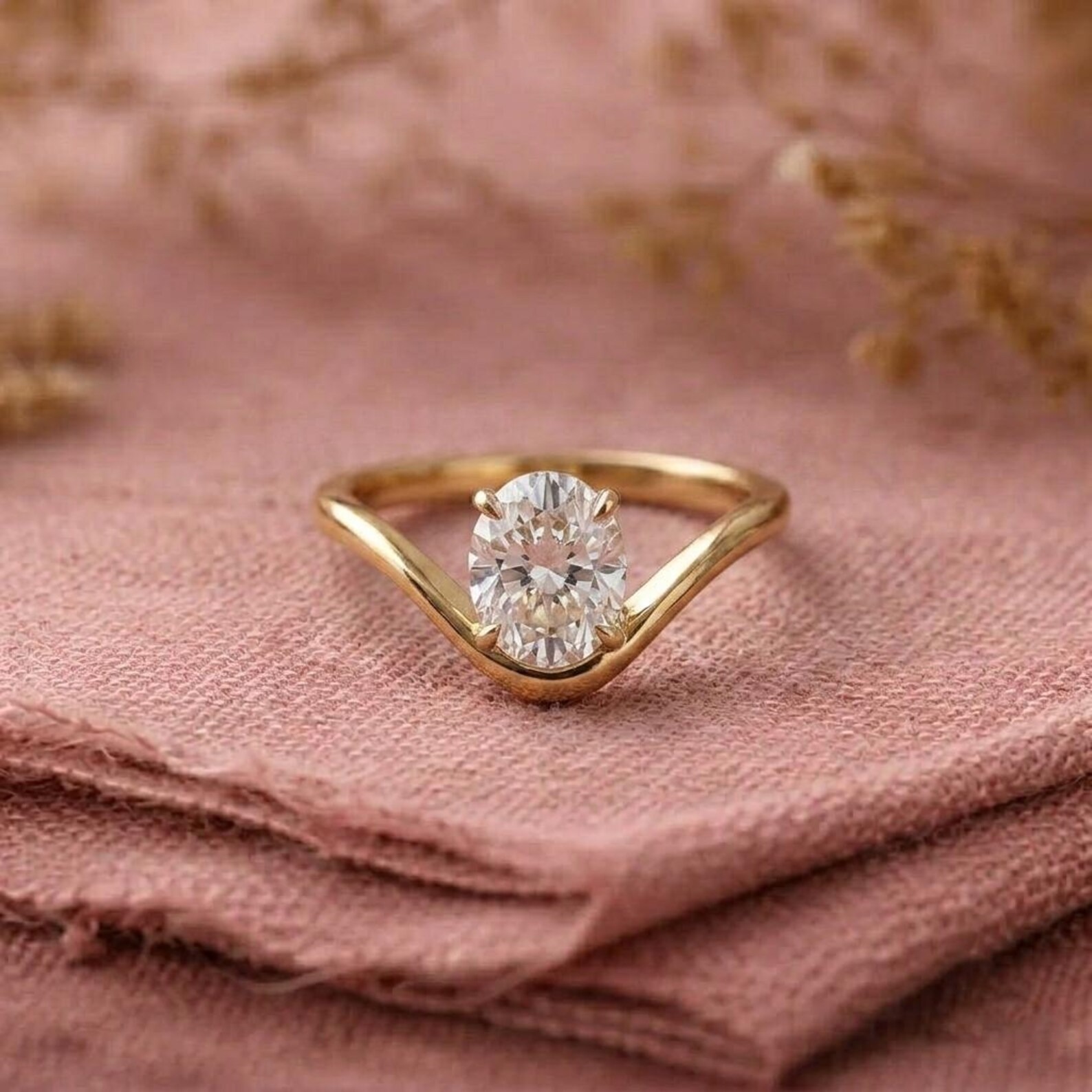 Oval Moissanite Ring, East West Diamond Oval Cut Ring, Oval Cut Solitaire Ring For Women, Bypass Unique Style Wedding Ring, Christmas Gift