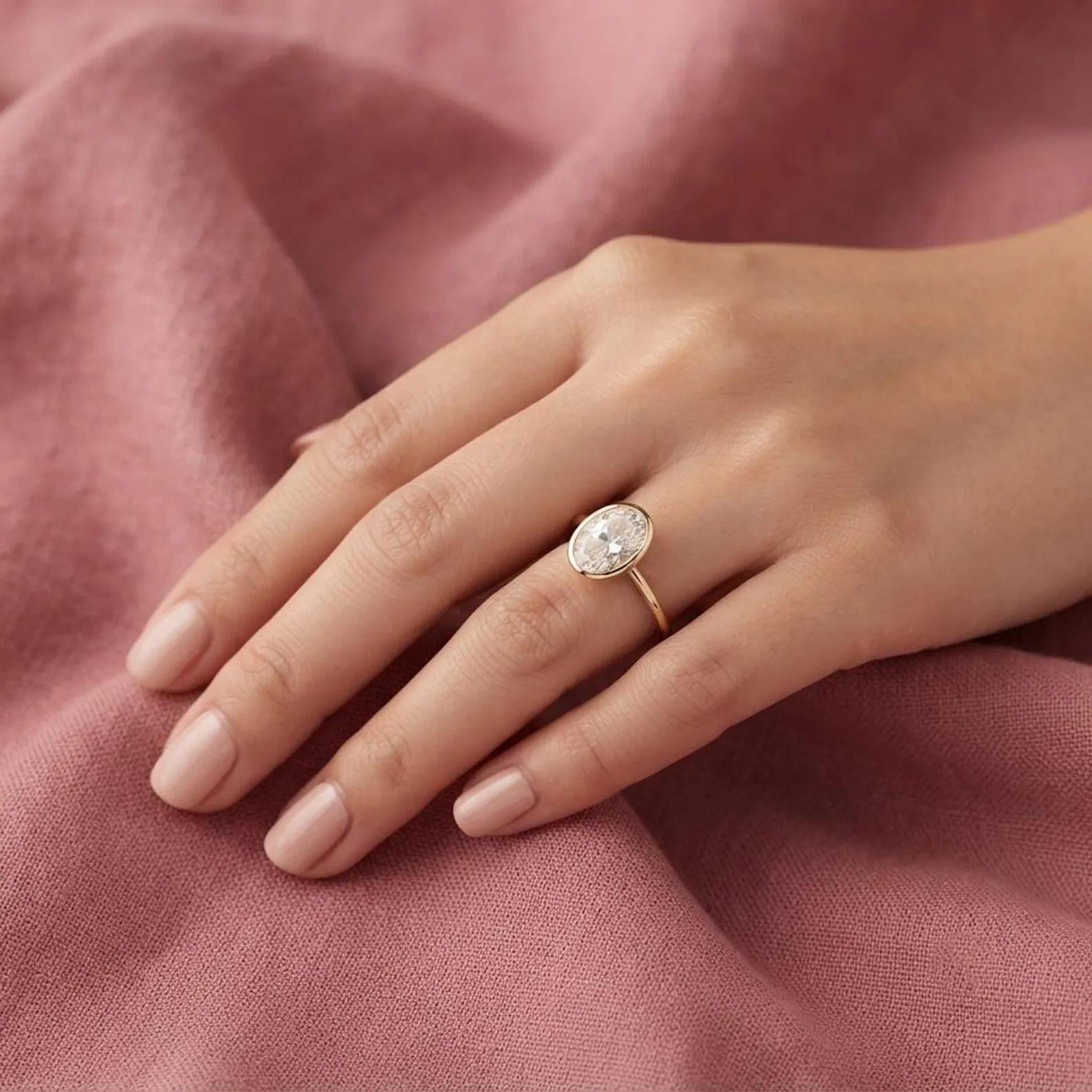 Elegant Oval Moissanite Bezel Set Engagement Ring | 14K Gold Solitaire Ring | Modern Minimalist Proposal Ring | Anniversary Gift