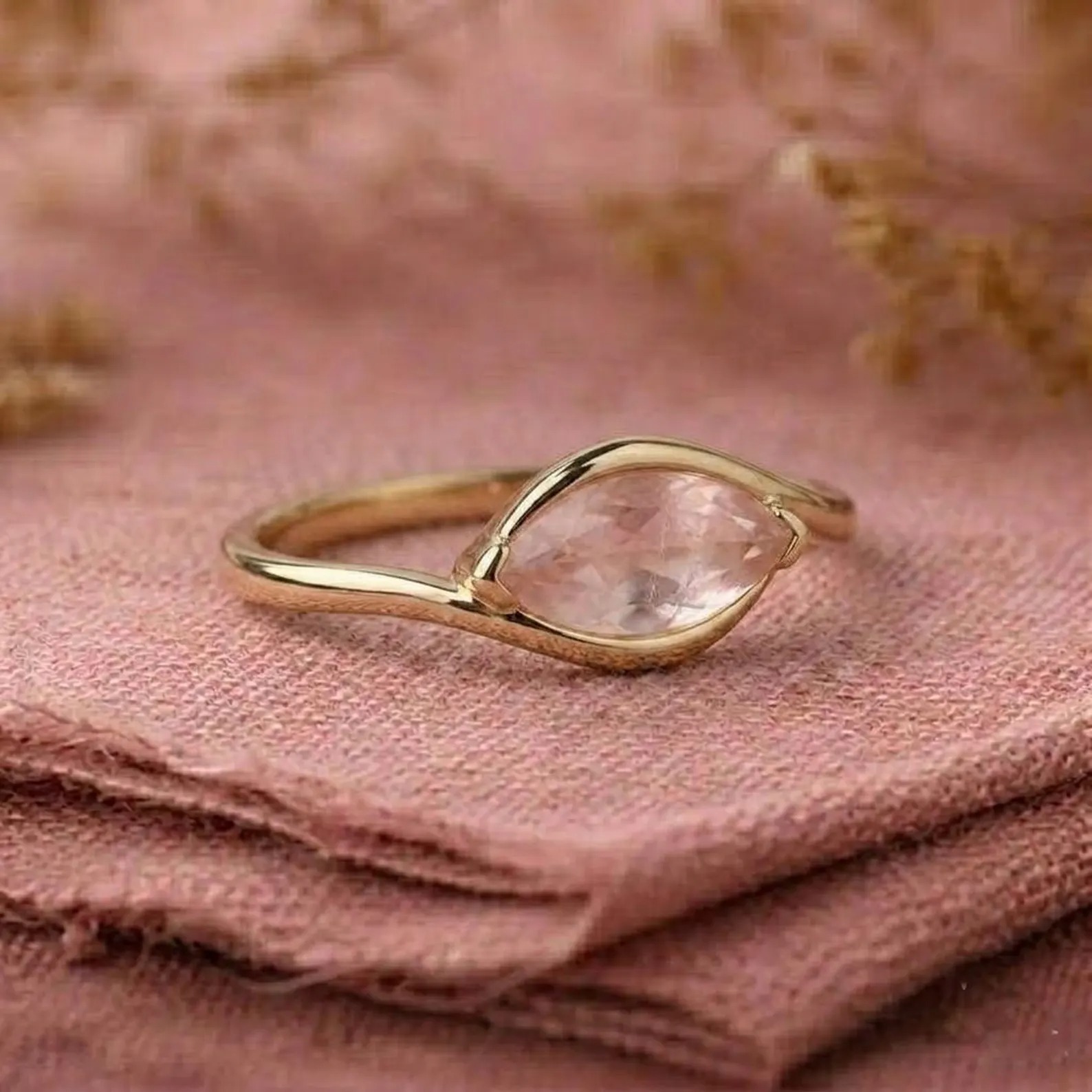 Dainty Marquise Cut Rose Quartz Ring, Minimalist Rose Ring, Promise Gift for Girlfriend, 925 Sterling Silver Solitaire Pink Gemstone Ring