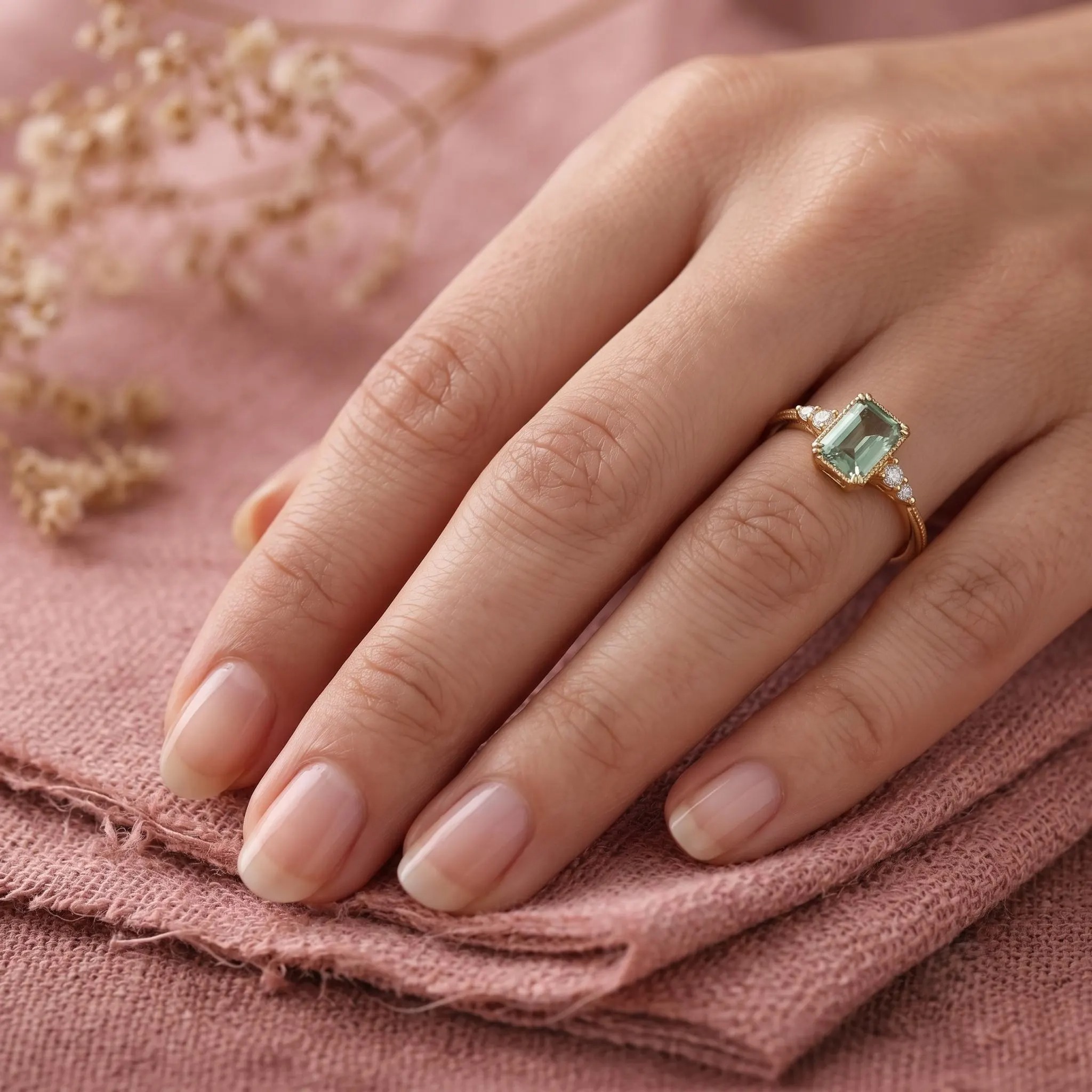 Unique Green Amethyst Ring 14k Yellow Gold Emerald Cut Amethyst Ring, February Birthstone Solitaire Ring, Delicate CZ Ring, Gift For Women