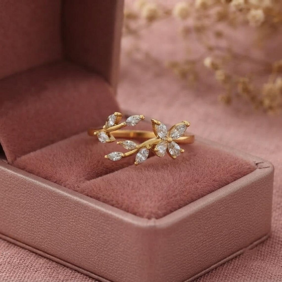 Nature Inspired Leaf Engagement Ring, Marquise Moissanite Ring, Floral Vine Ring, Dainty Wedding Ring, Dainty Promise Ring, Anniversary Gift