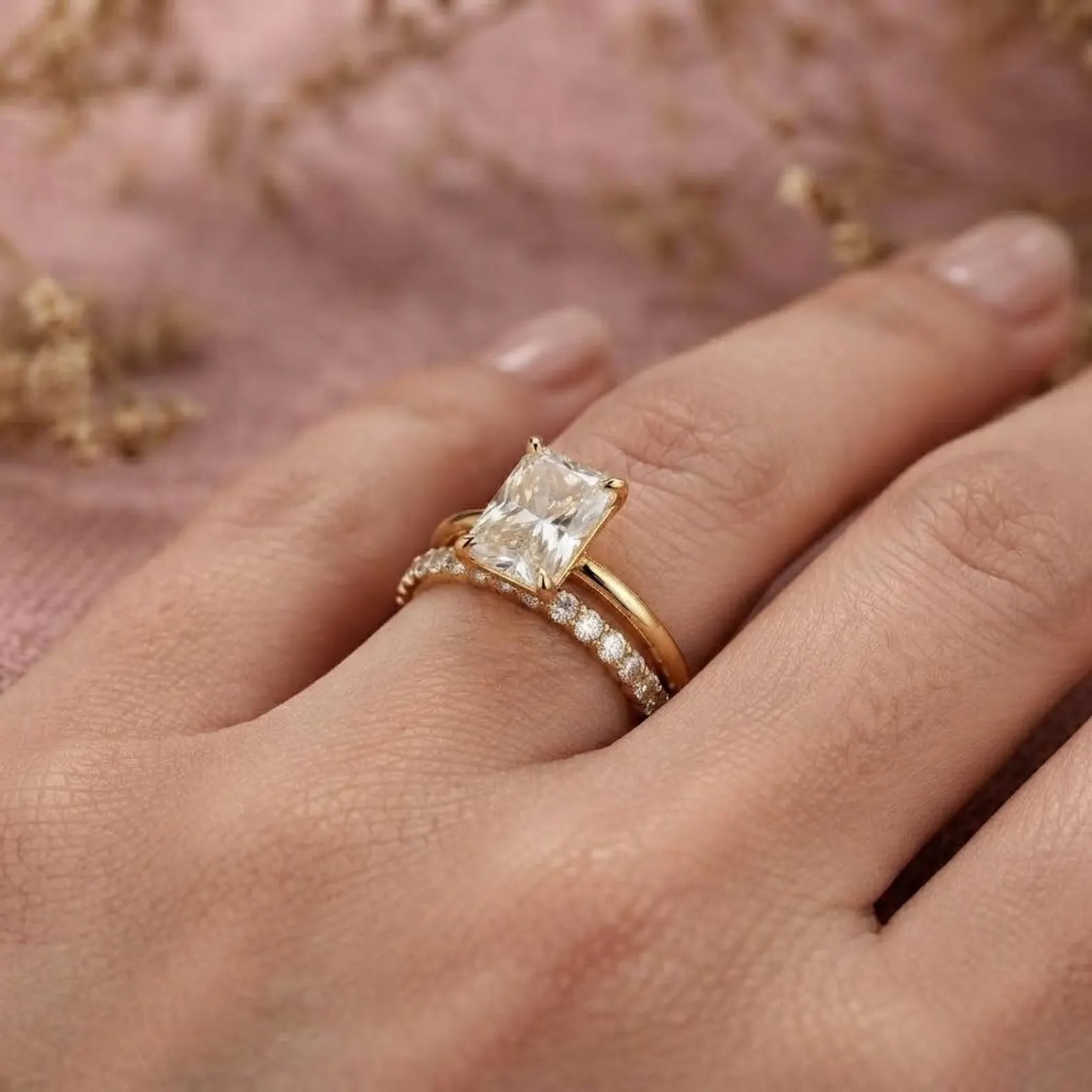 2CT Radiant Cut Moissanite Engagement ring set Unique Hidden Halo Bridal Ring Set Bridal Set Gift For Her Bridal Wedding Band Promise Ring