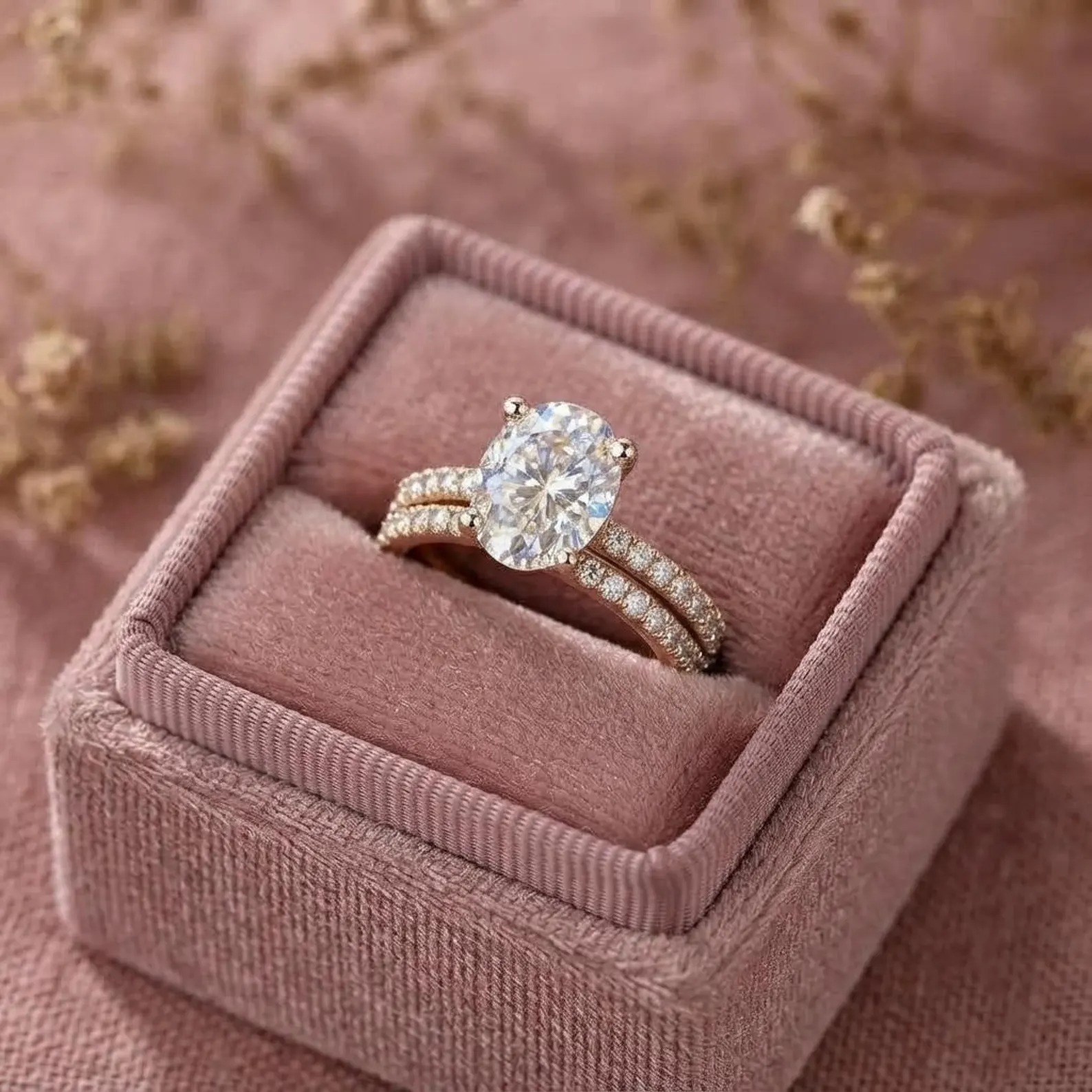 1.5 Ct Oval Cut Moissanite Wedding Ring Set, Moissanite Engagement Ring Set, Vintage Bridal Set, Art Deco Matching Bands, 14k/18k Gold Ring