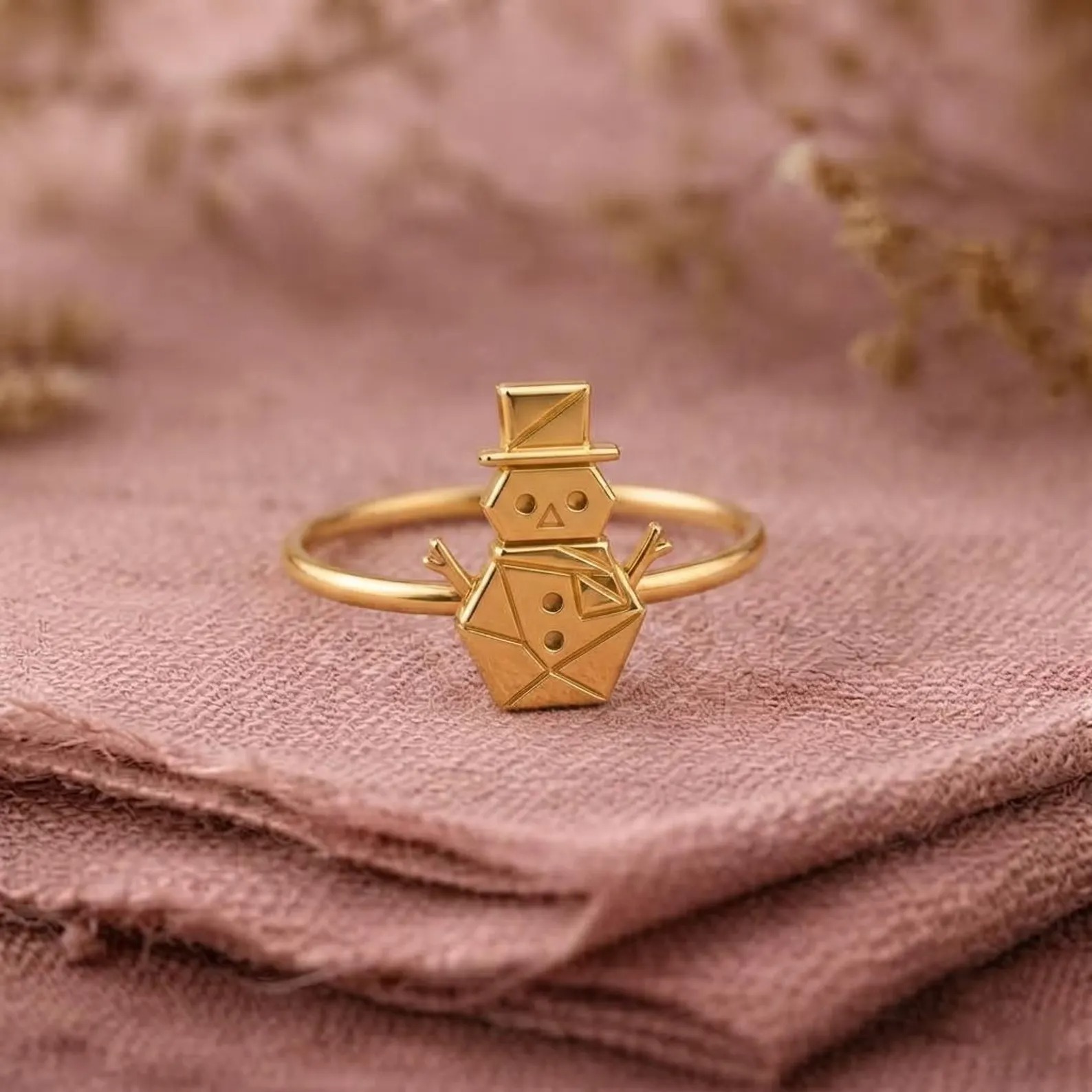 Gold Snowman Ring, Christmas Ring, Winter Gold Jewelry, Cute Snowman Ring, Holiday Jewelry, Festive Gift For Her, Christmas Gift