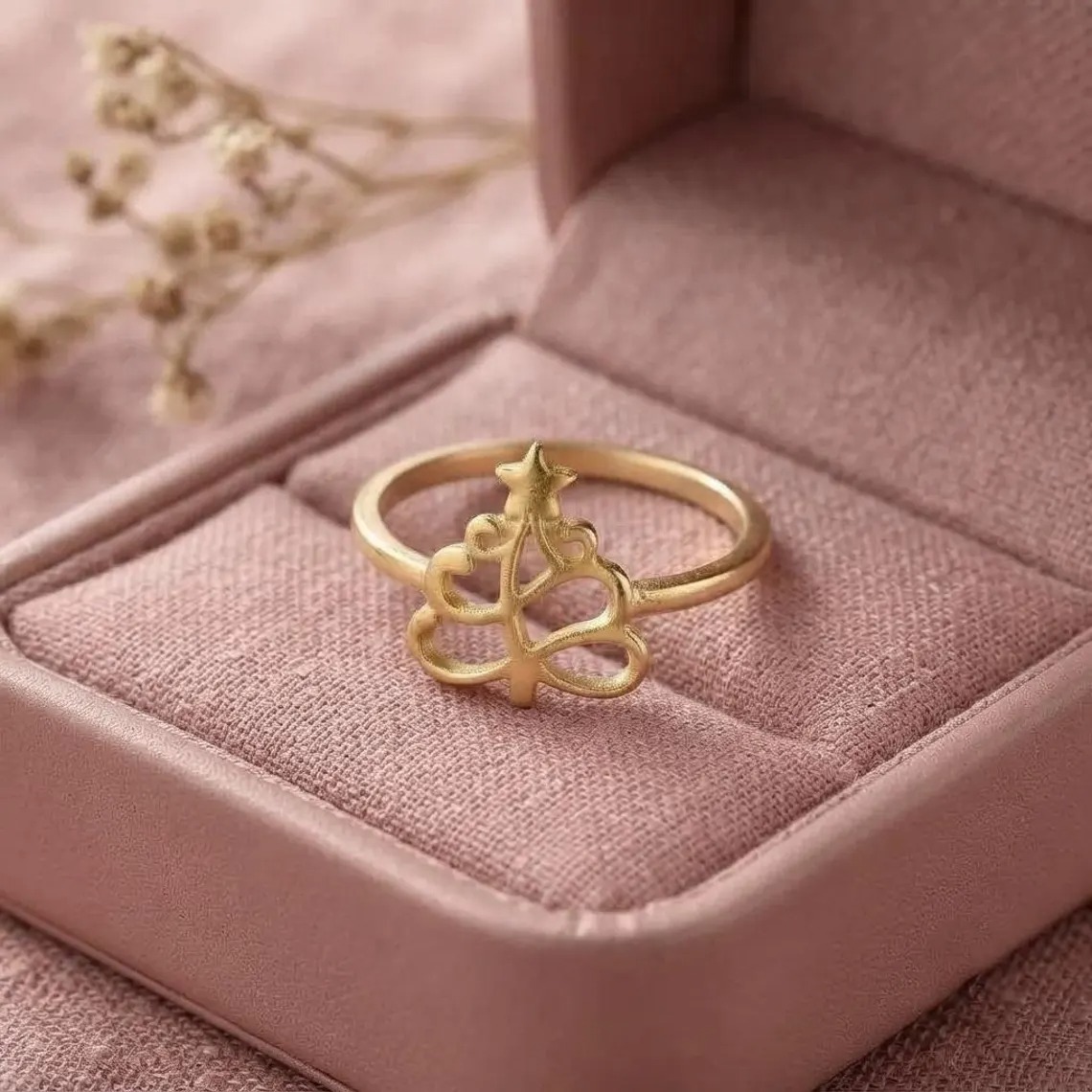 Gold Christmas Tree Ring, Christmas Tree Jewelry, Holiday Ring, Dainty Gold Ring, Festive Jewelry, Winter Ring, Christmas Gift For Her