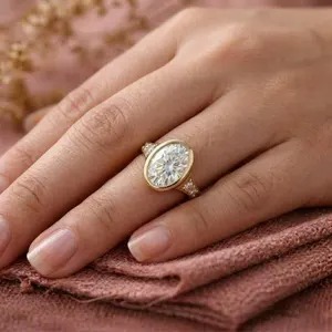 Oval Cut Bezel Engagement Ring, Moissanite Wedding Ring, 14K Gold Ring, Bezel Set Cluster Ring, Anniversary Ring, Promise Ring, Gift for Her