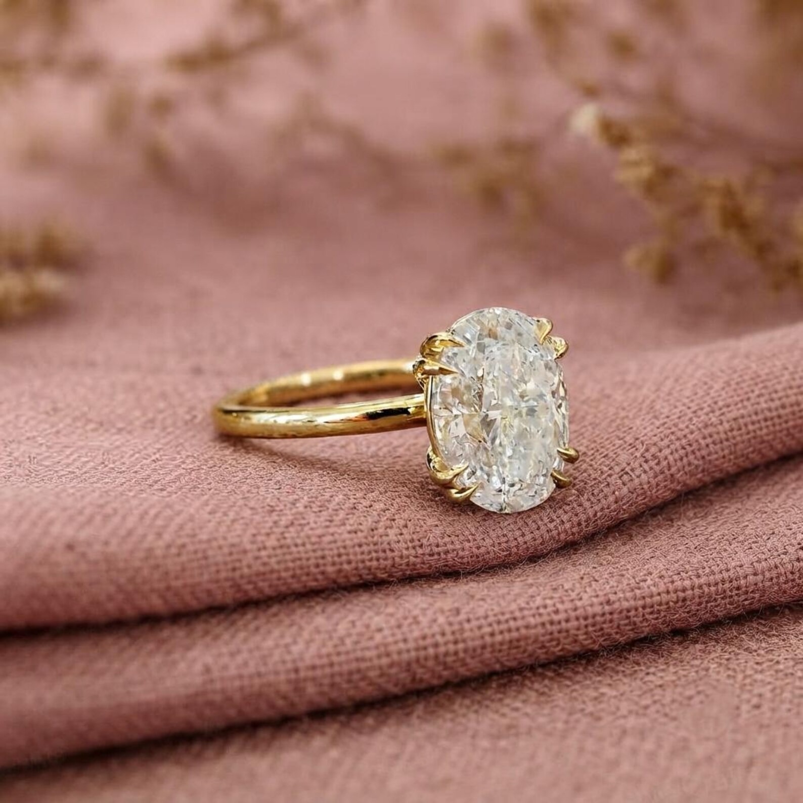 3CT Oval Cut Moissanite Engagement Ring, 14K Gold Solitaire Engagement Ring,Double Prong Oval Wedding Ring, Elongated Oval Ring Gift For Her
