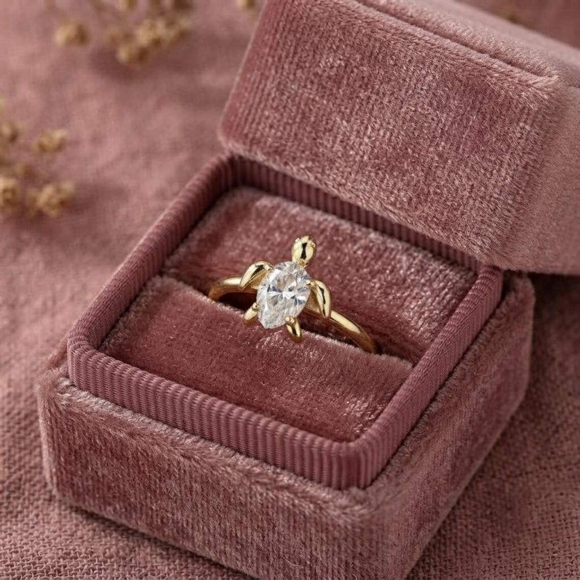 14k Gold Tortoise Ring, Solid Gold Turtle Ring, Dainty Pear Moissanite Ring, Dainty Animal Ring, Good Luck Ring, Unisex Pear Colorless Ring
