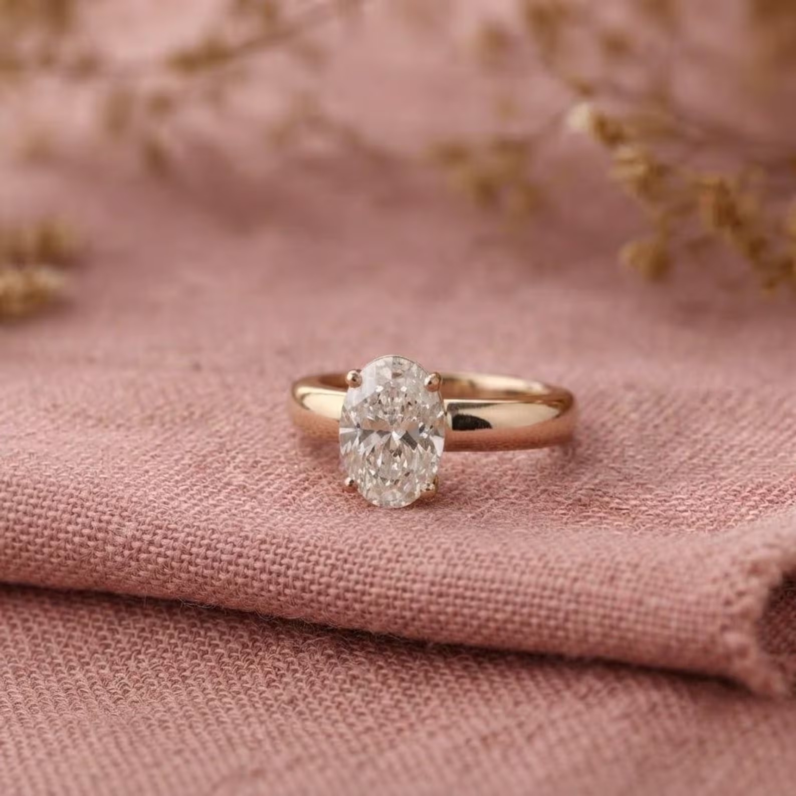 Oval Cut Moissanite Wide Band Solitaire Engagement Ring, Oval Diamond Ring, Promise Ring for Her, Anniversary Gift, Single Stone Gift Ring