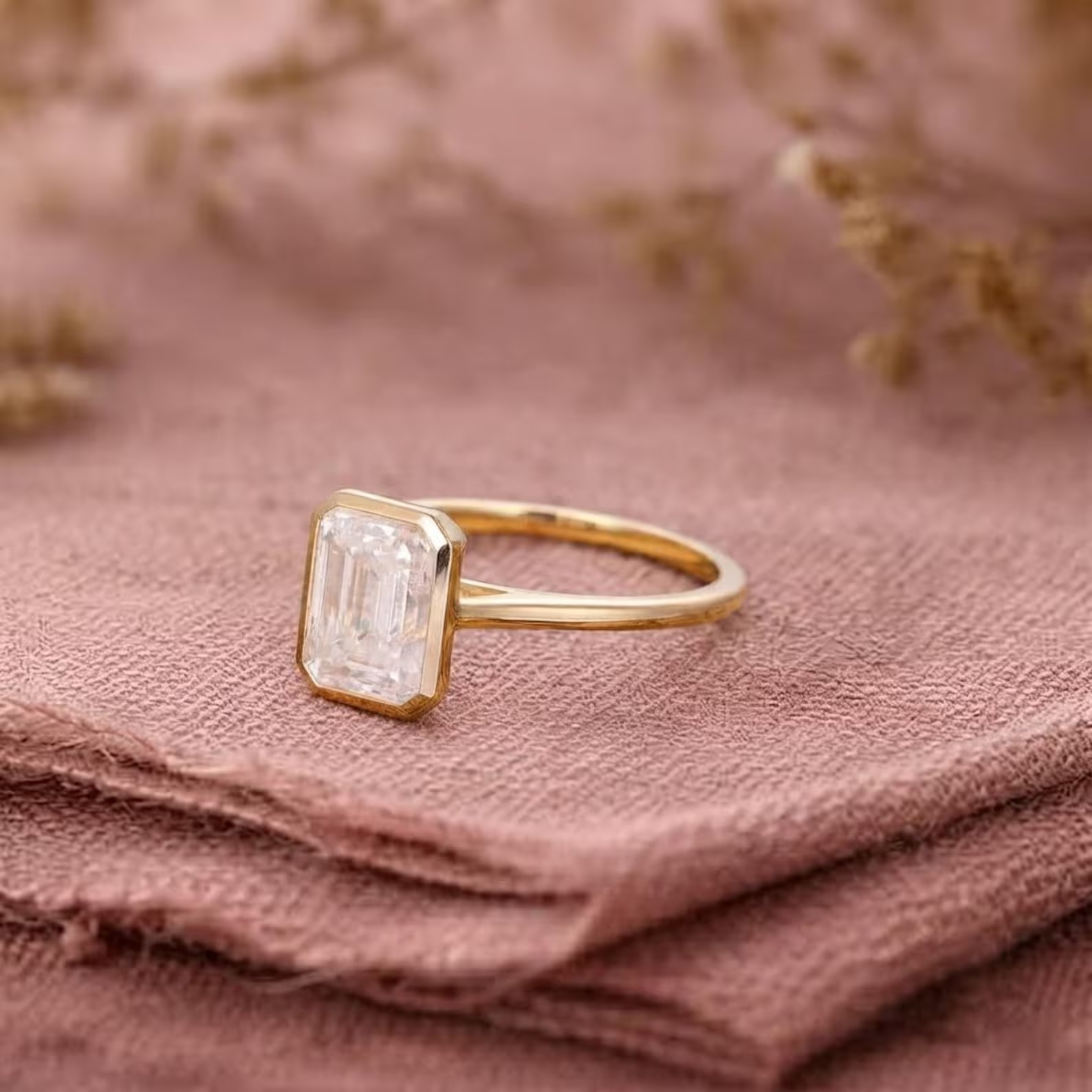 Vintage 2CT,3CT Emerald Cut Moissanite Engagement Ring, Anniversary Ring For Women, Bezel Set Wedding Promise Ring, Gold Ring, Proposal Ring