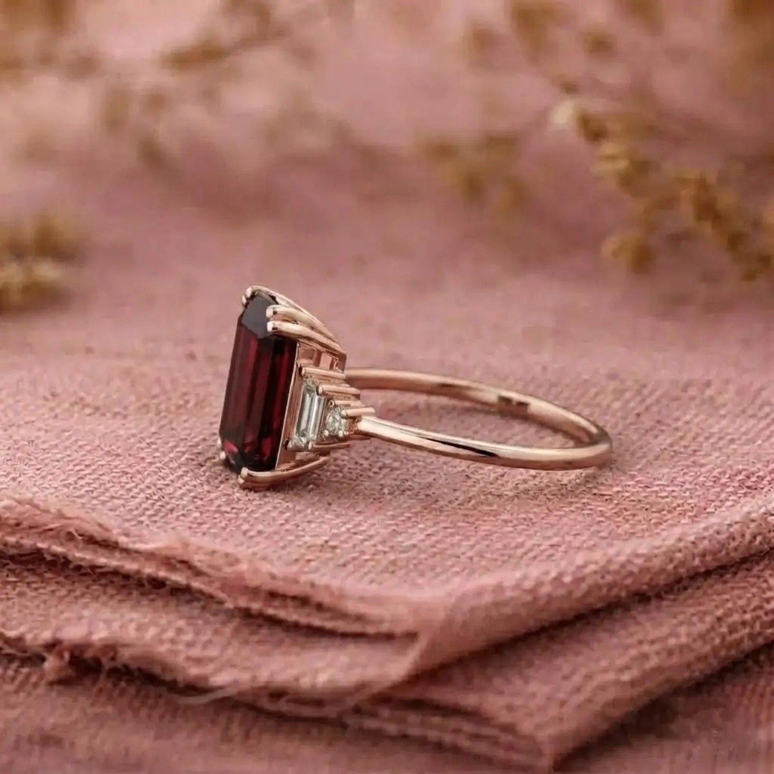 Emerald Cut Engagement Ring in 14k Solid Gold 1.50 CT Garnet Engagement Ring Emerald Art Deco Garnet Ring Gold Promise Ring